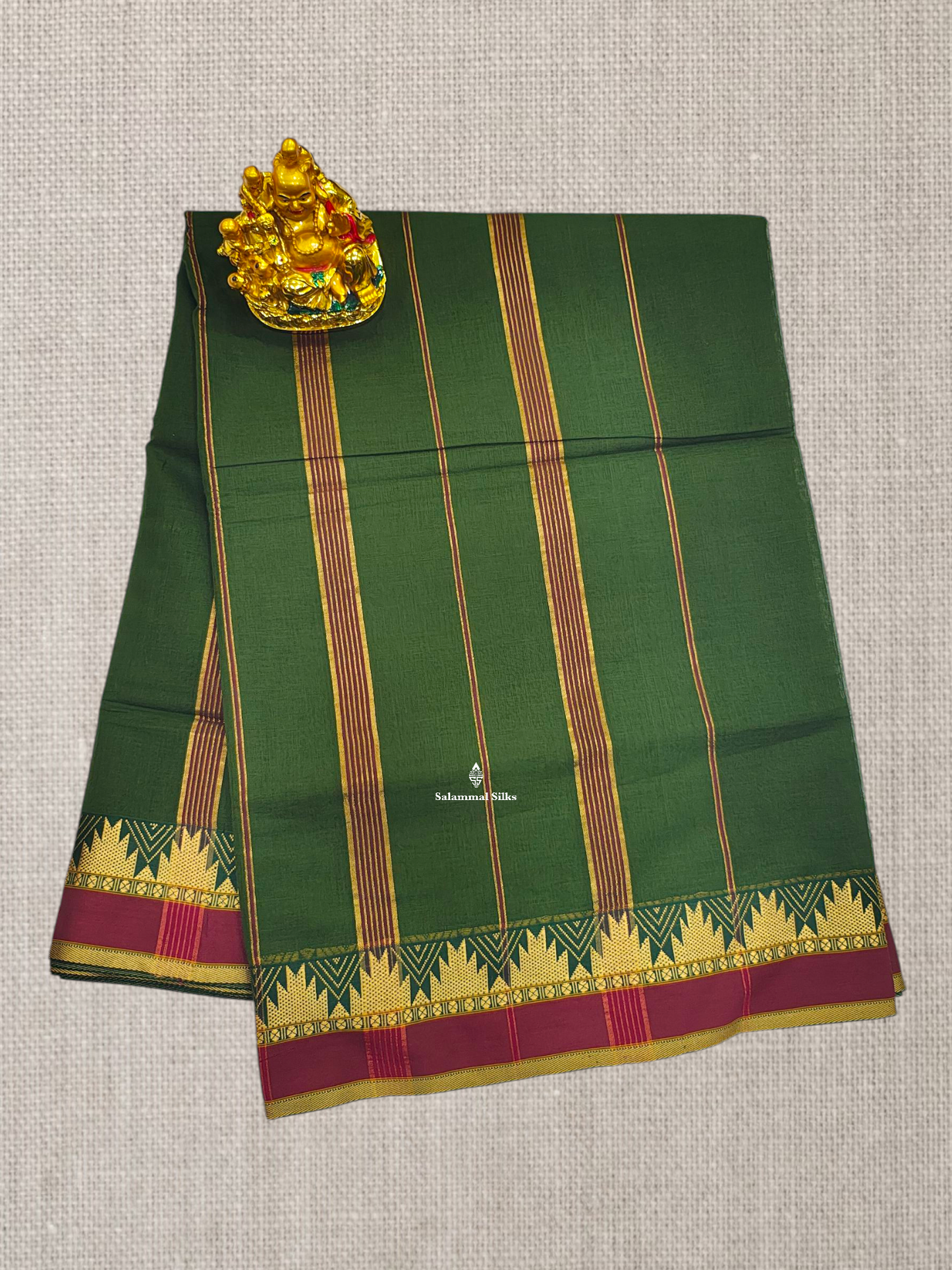 9 Yards Beautiful Reddish Pink Plain Pure Cotton Saree With Maroon Traditional Temple Border