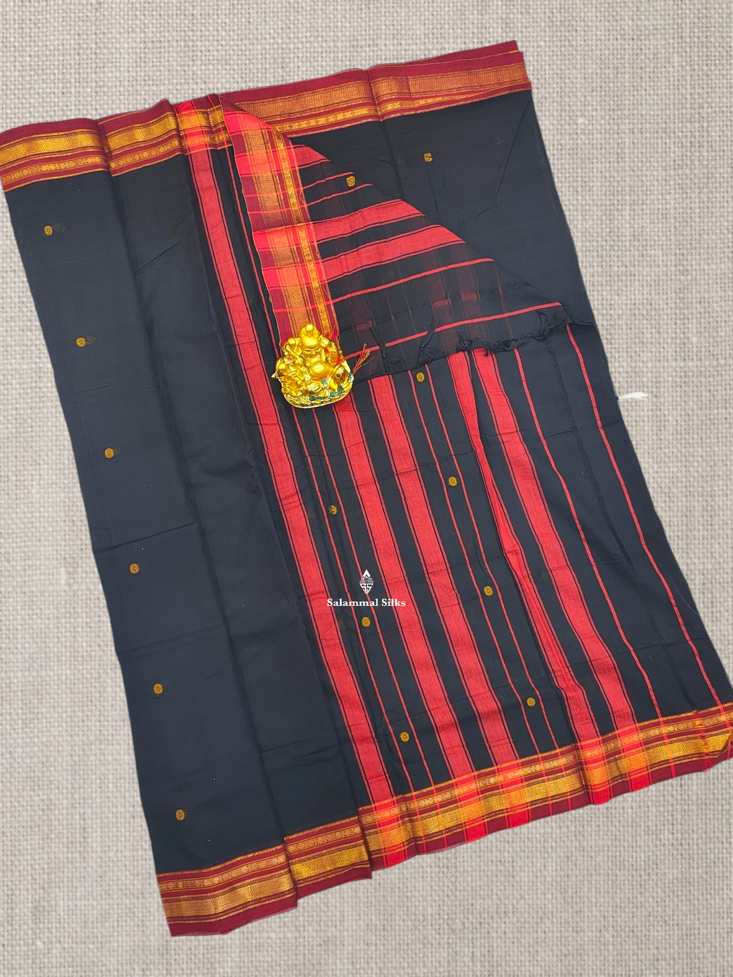 Black Thread Work Buttas Pure Cotton Saree With Beautiful Maroon Border