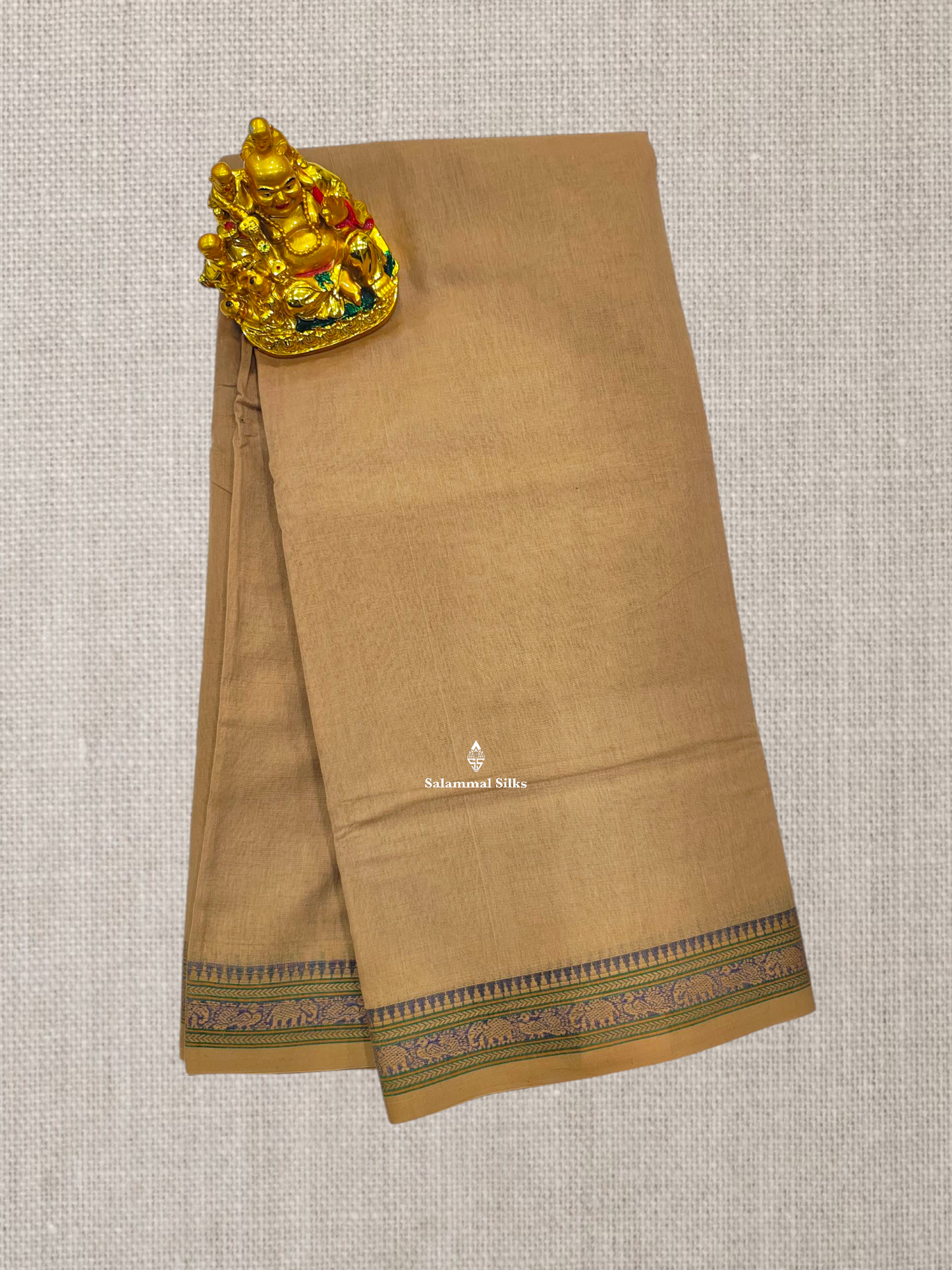 Sandal Plain Pure Cotton Saree With Beautiful Thread Work Border