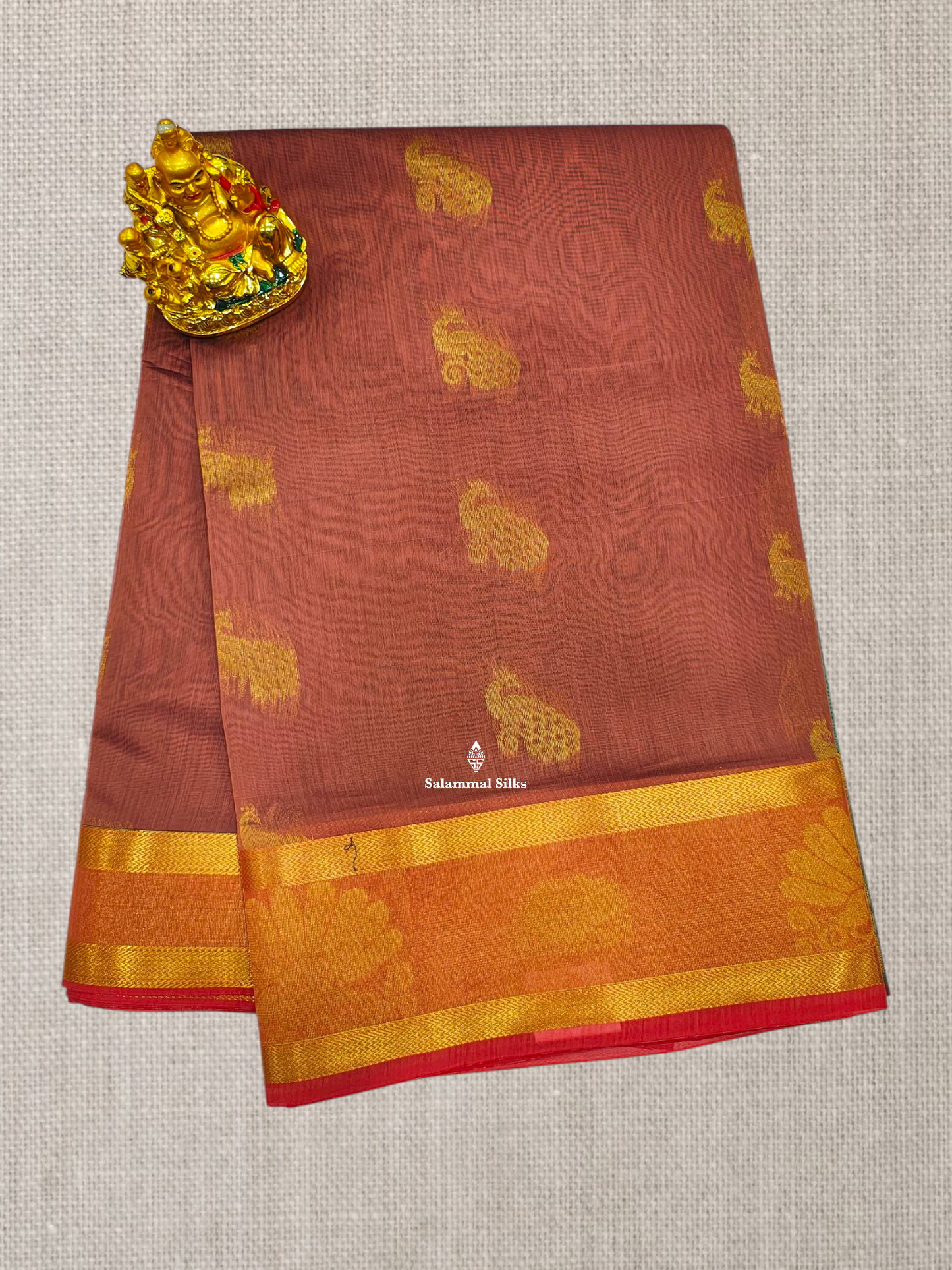 Rust Orange Beautiful Mesmerised Cotton Saree With Tissue Border