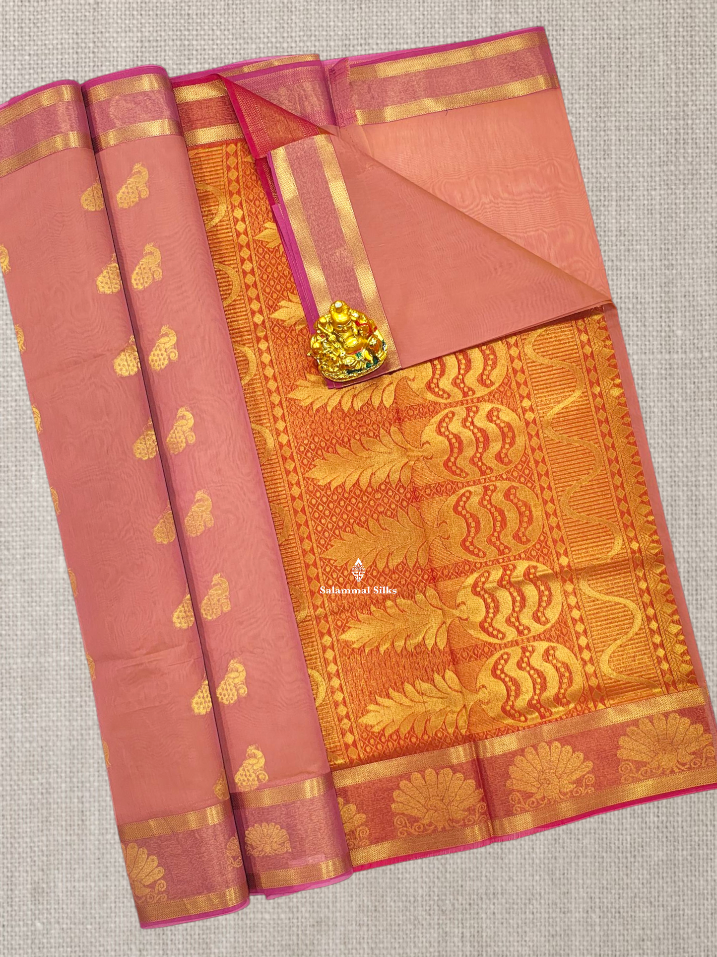 Rust Orange Beautiful Mesmerised Cotton Saree With Tissue Border