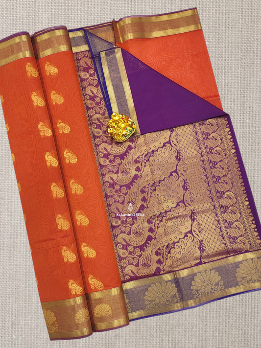 Rust Orange Beautiful Mesmerised Cotton Saree With Tissue Border