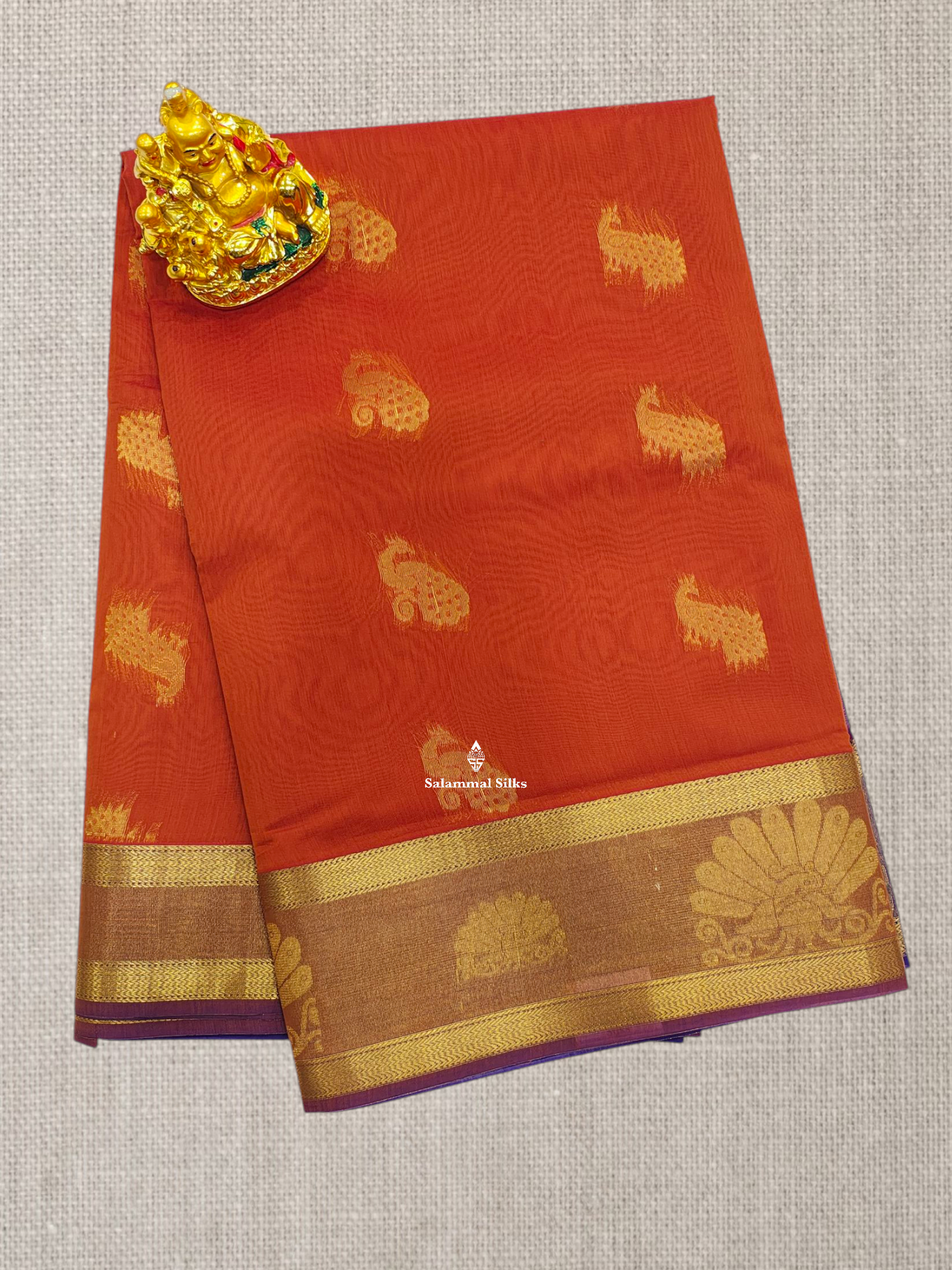 Rust Orange Beautiful Mesmerised Cotton Saree With Tissue Border