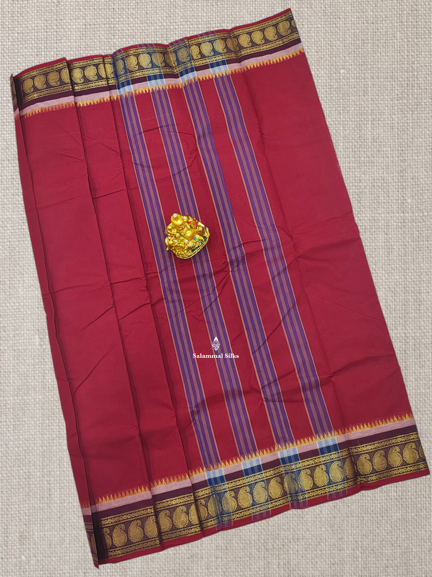 Beautiful Maroon Chettinad Plain Pure Cotton Saree With Violet Border