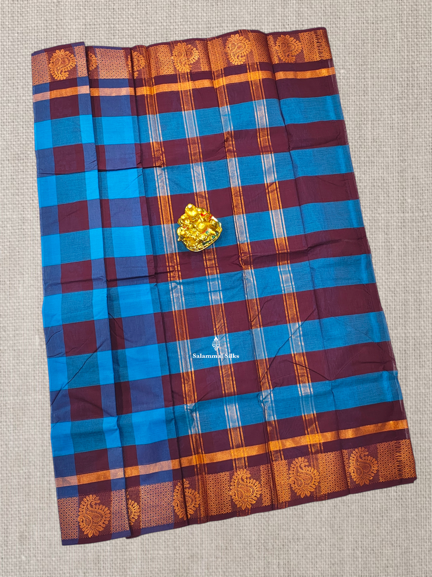 Beautiful Paalum Pazham Checks Chettinad Pure Cotton Saree With Self Border