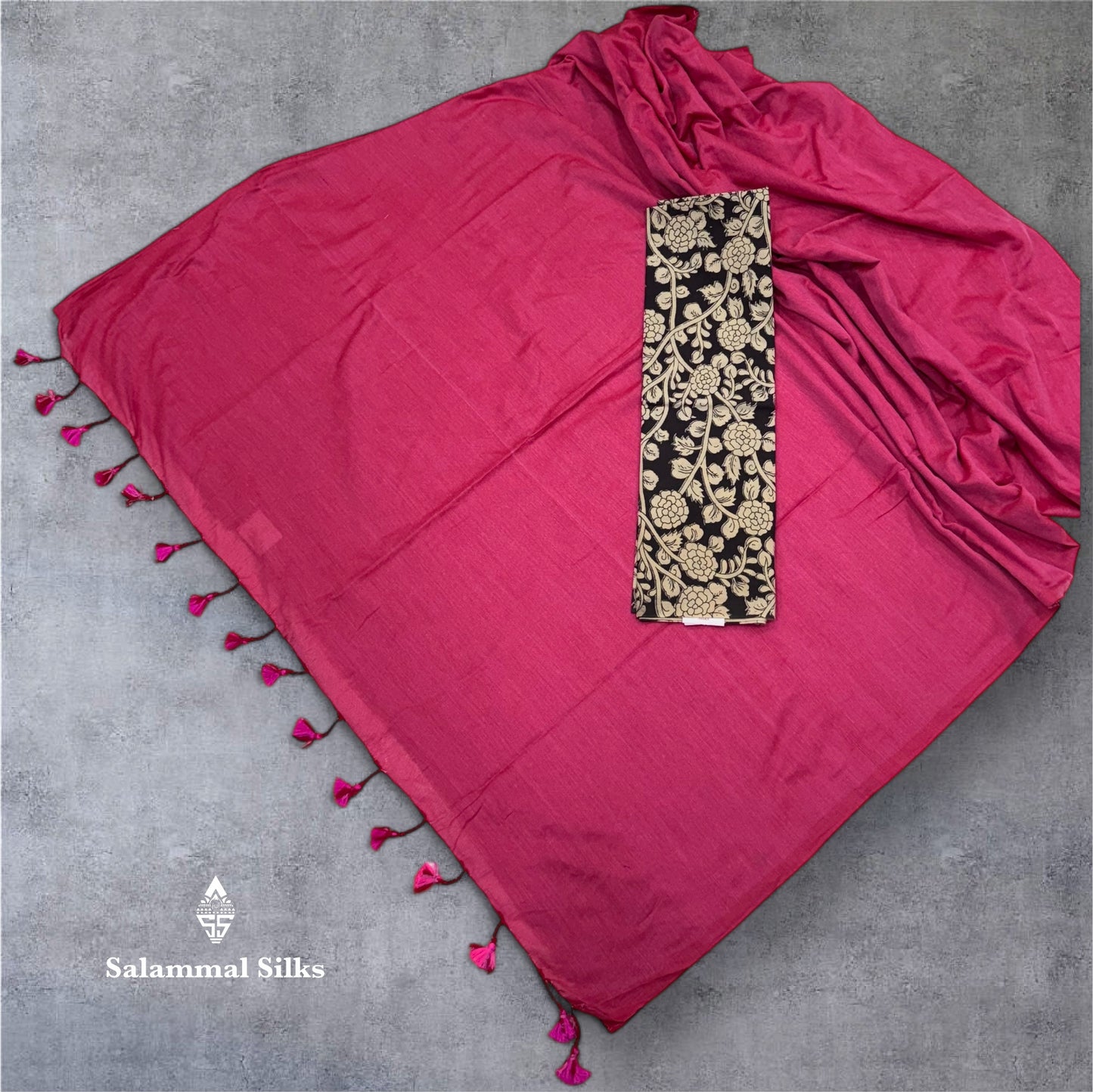 Pink Colour Khadi Cotton Saree With Running Blouse & Kalamkari Blouse
