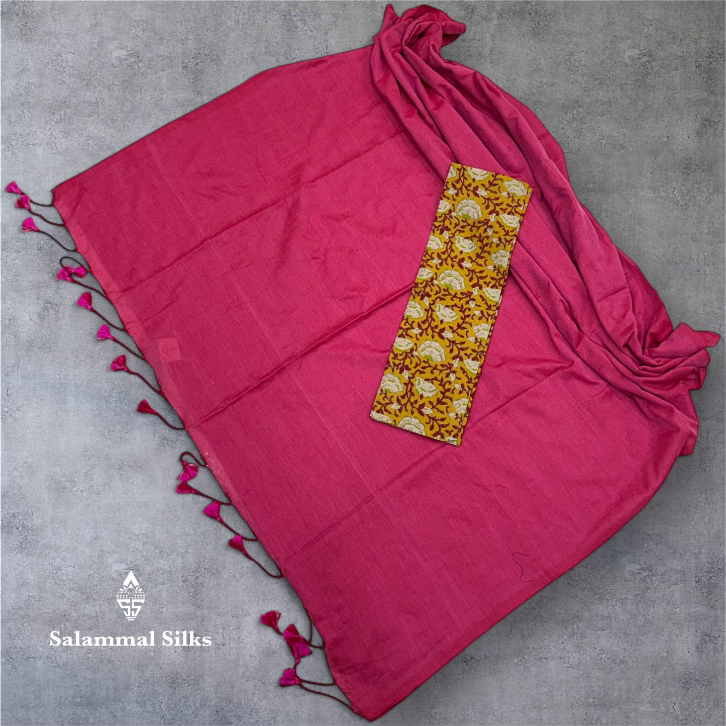 Pink Colour Khadi Cotton Saree With Running Blouse & Kalamkari Blouse