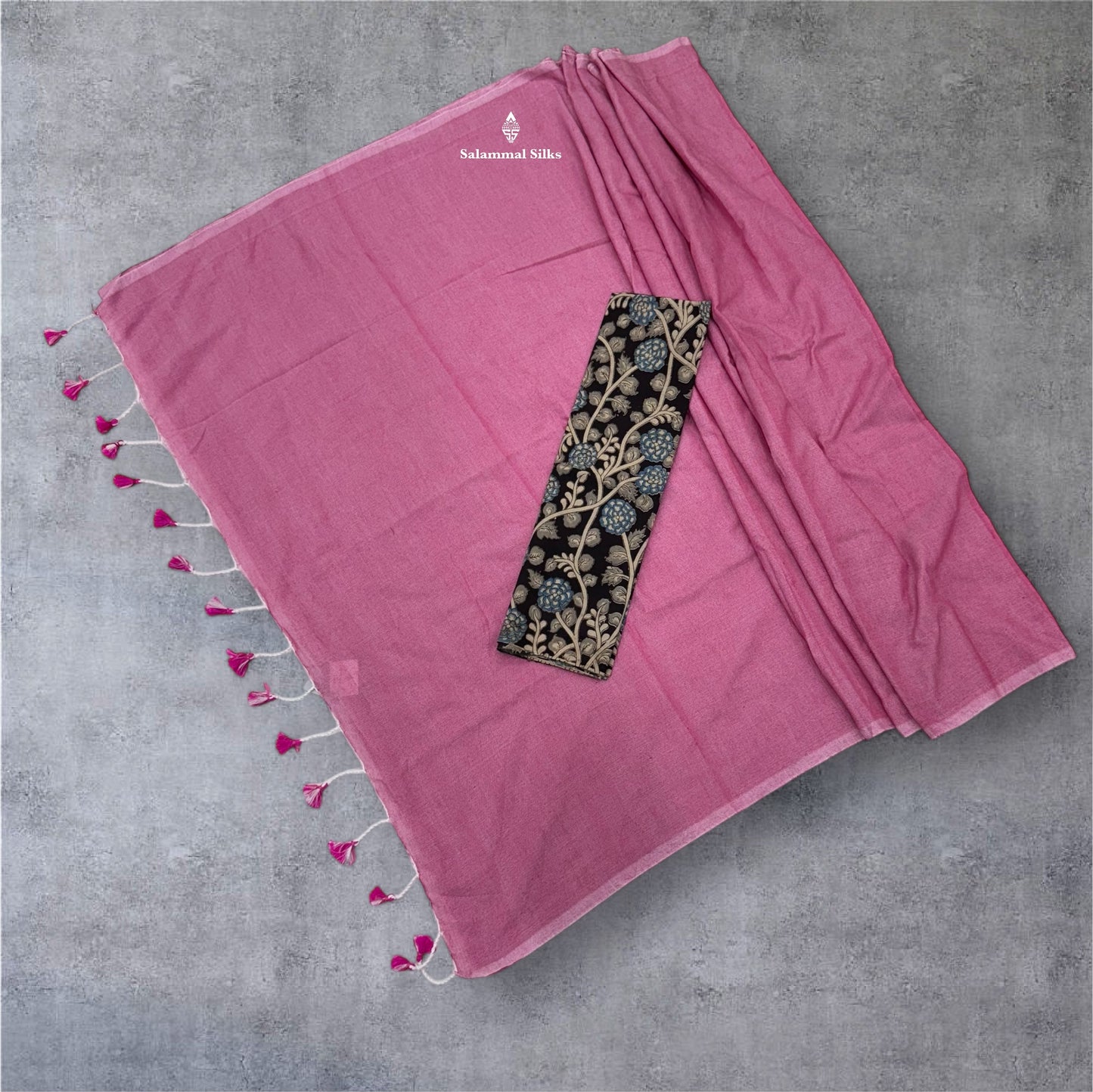 Pink Colour Khadi Cotton Saree With Running Blouse & Kalamkari Blouse