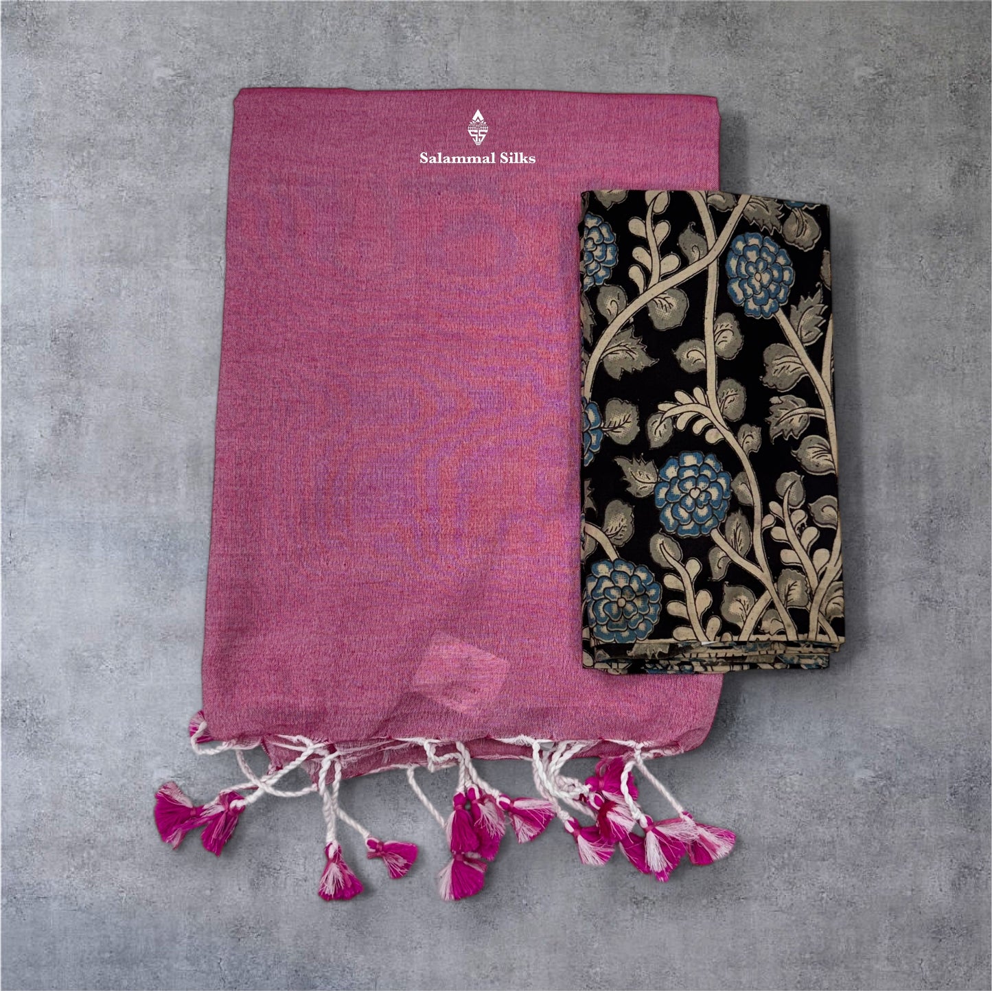 Pink Colour Khadi Cotton Saree With Running Blouse & Kalamkari Blouse