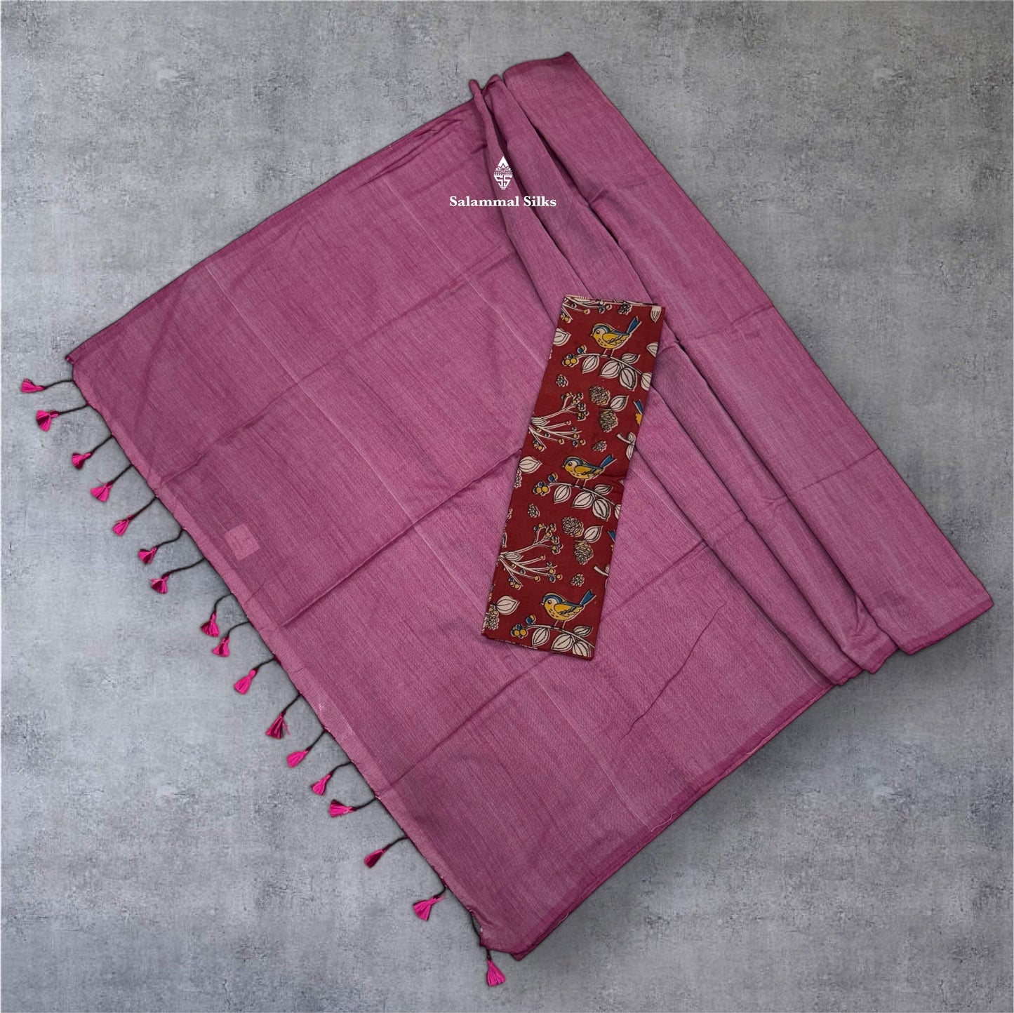 Pink Colour Khadi Cotton Saree With Running Blouse & Kalamkari Blouse