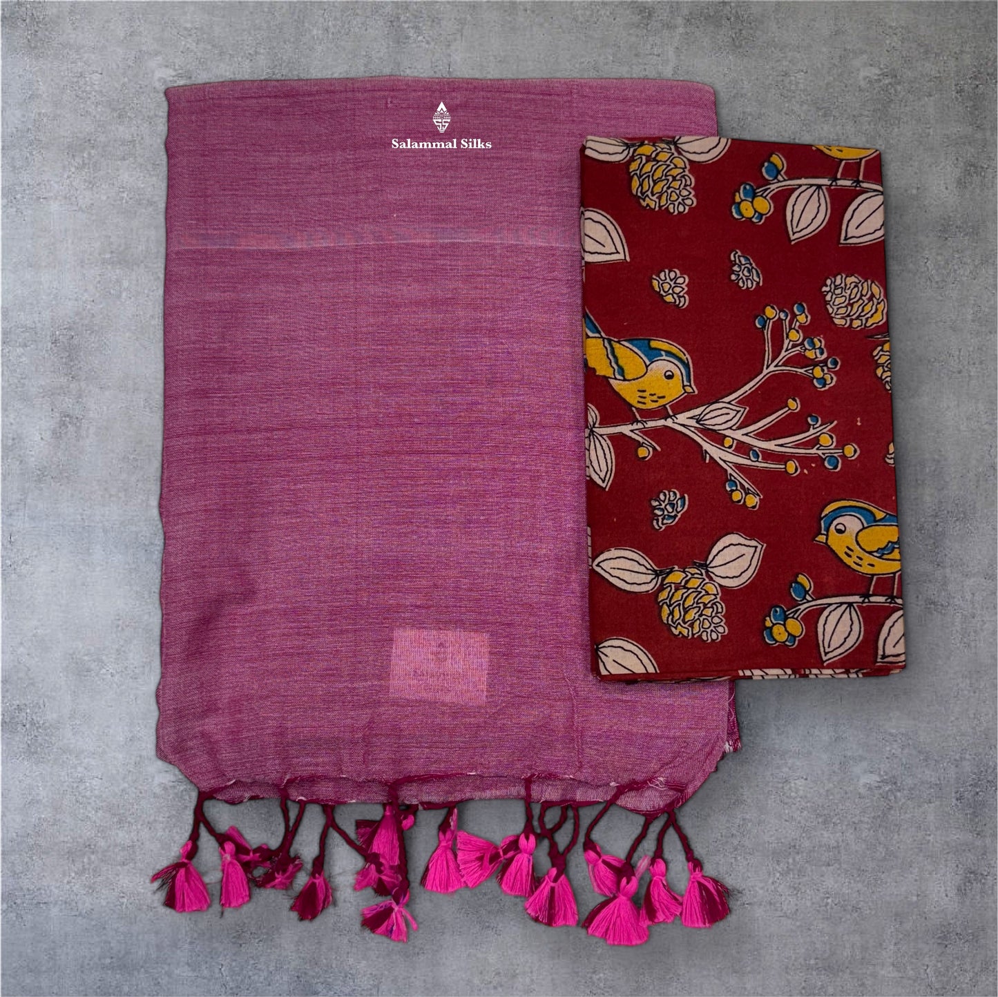 Pink Colour Khadi Cotton Saree With Running Blouse & Kalamkari Blouse