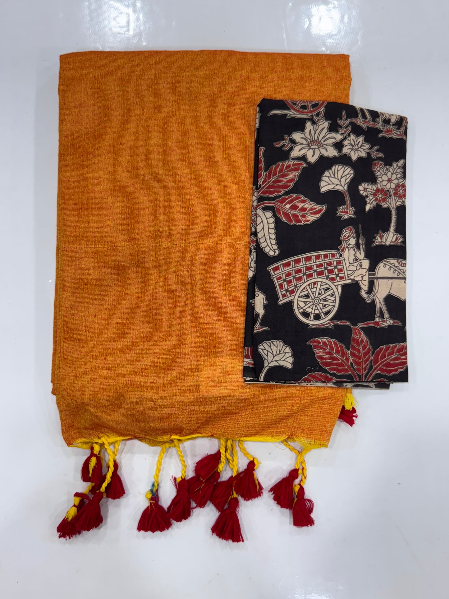 Pink Colour Khadi Cotton Saree With Running Blouse & Kalamkari Blouse