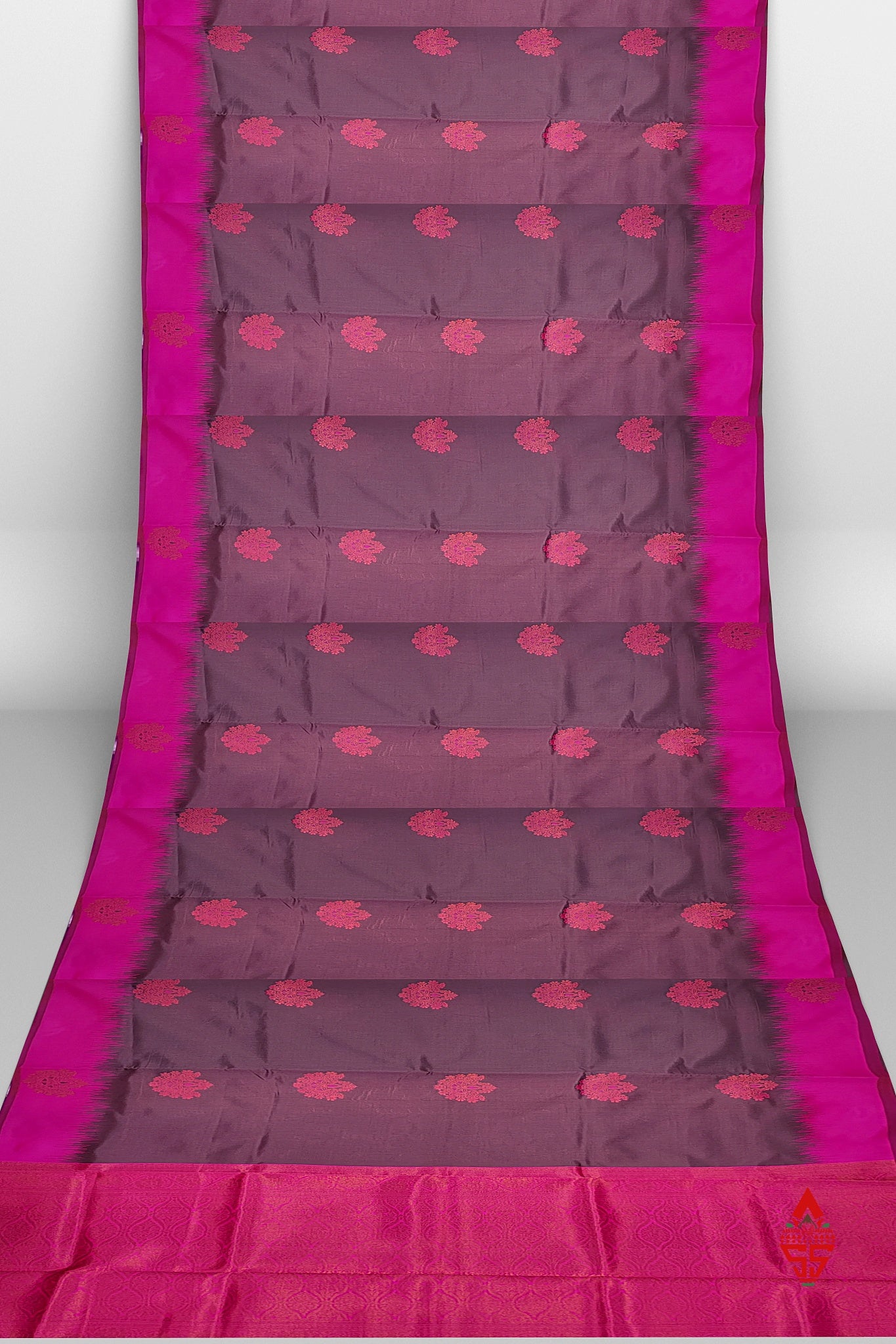 Chocolate Semi Silk Saree With Pink Border