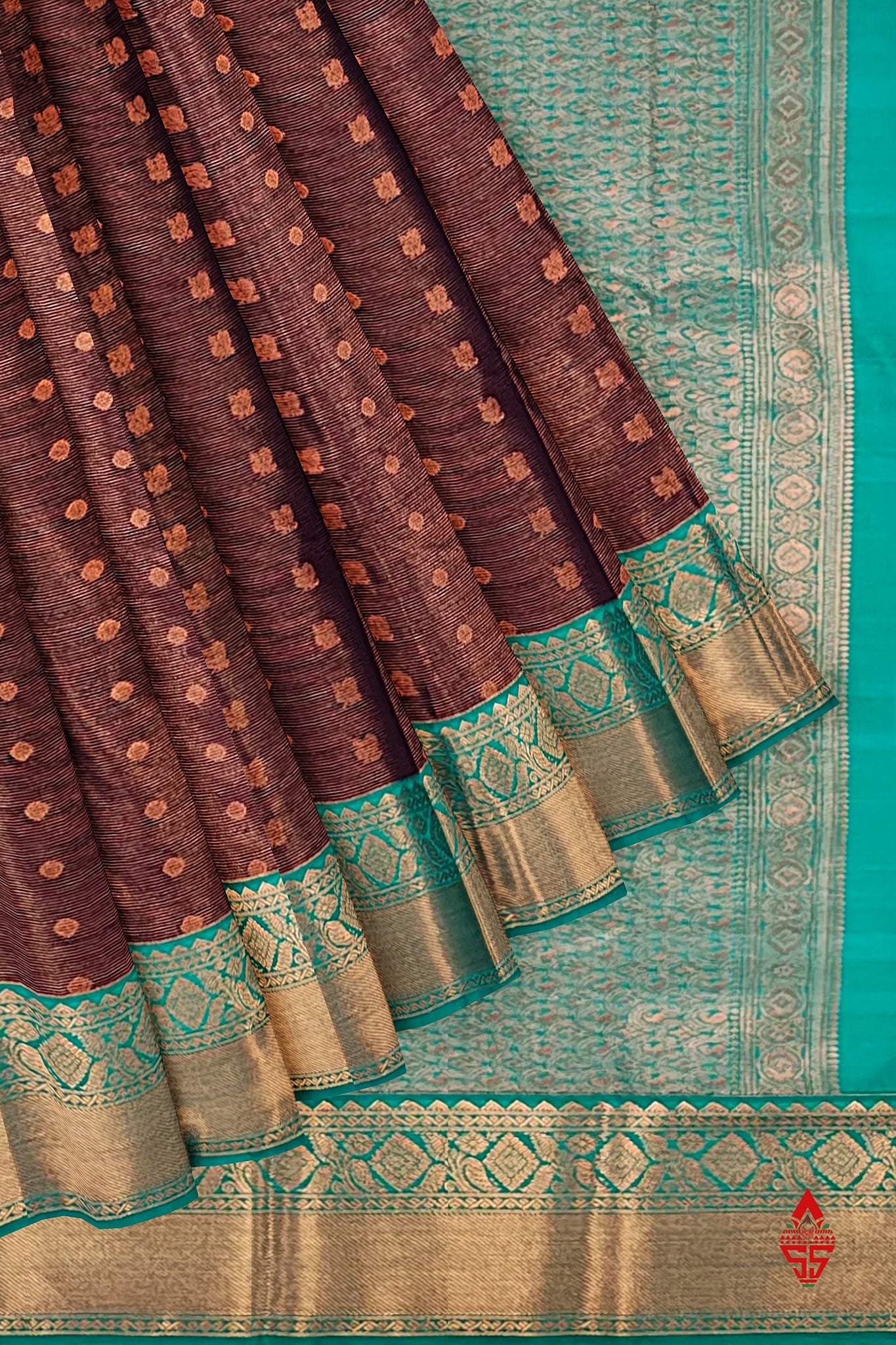 Brown Vairaoosi  Semi Silk Saree With Sapphire Green Border