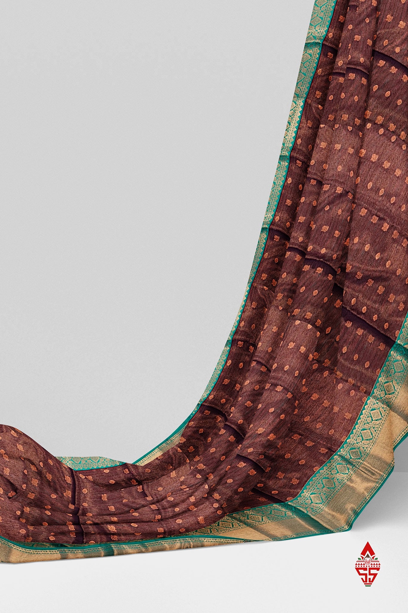 Brown Vairaoosi  Semi Silk Saree With Sapphire Green Border