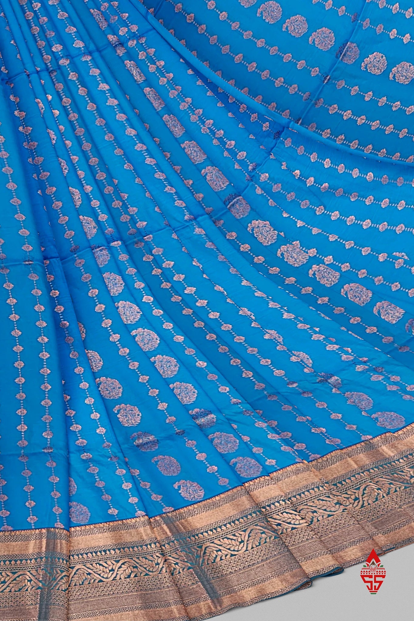 Ramar Blue Semi Soft Silk Saree With Brown Blouse