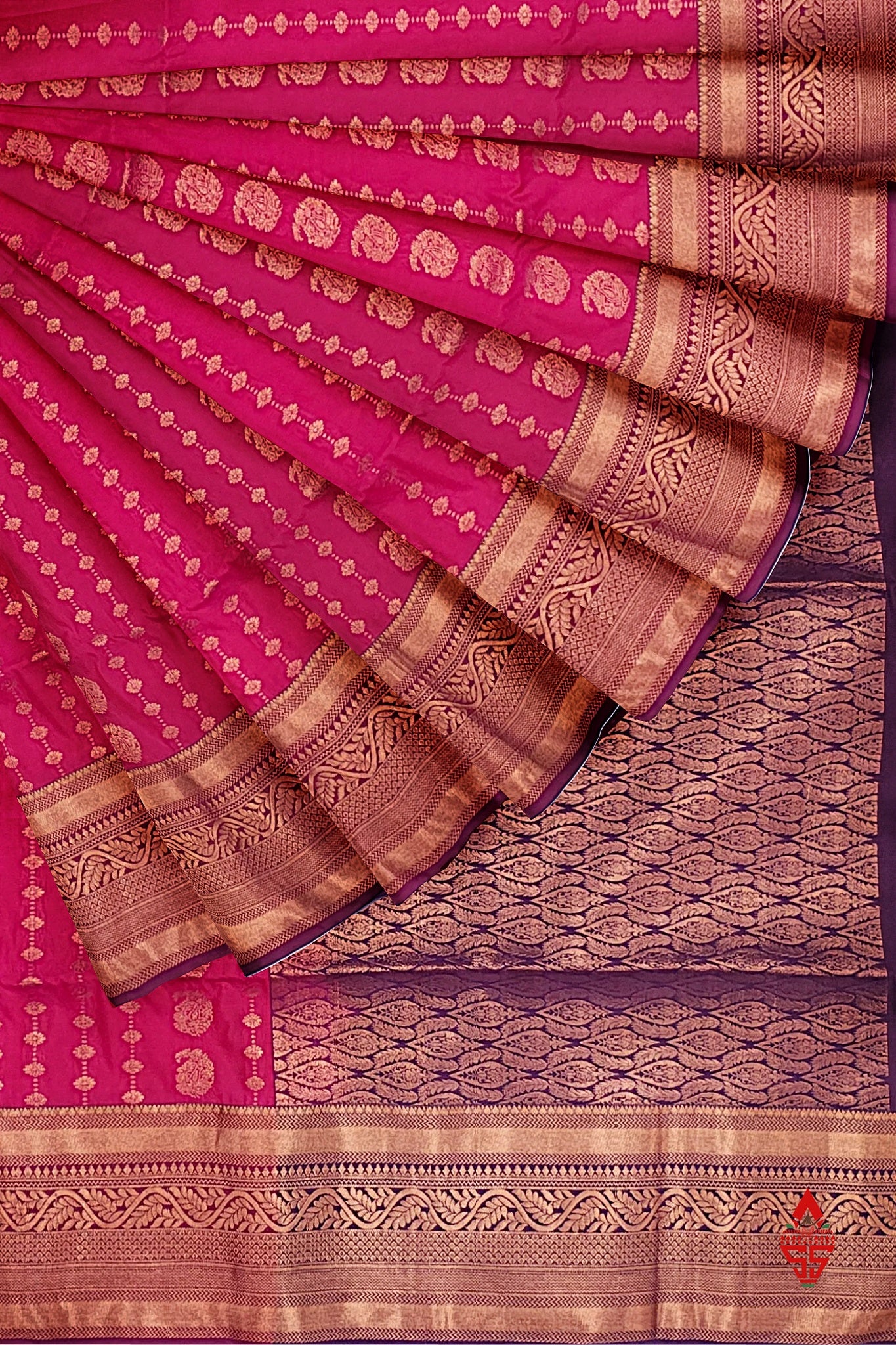 Reddish Pink Semi Soft Silk Saree With Violet Blouse