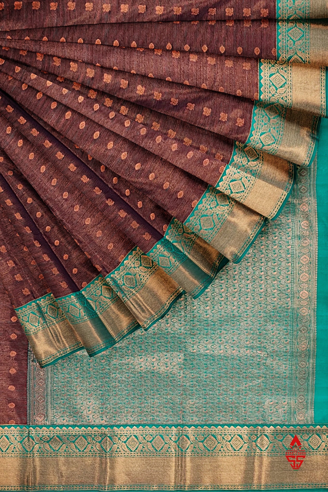 Brown Vairaoosi  Semi Silk Saree With Sapphire Green Border