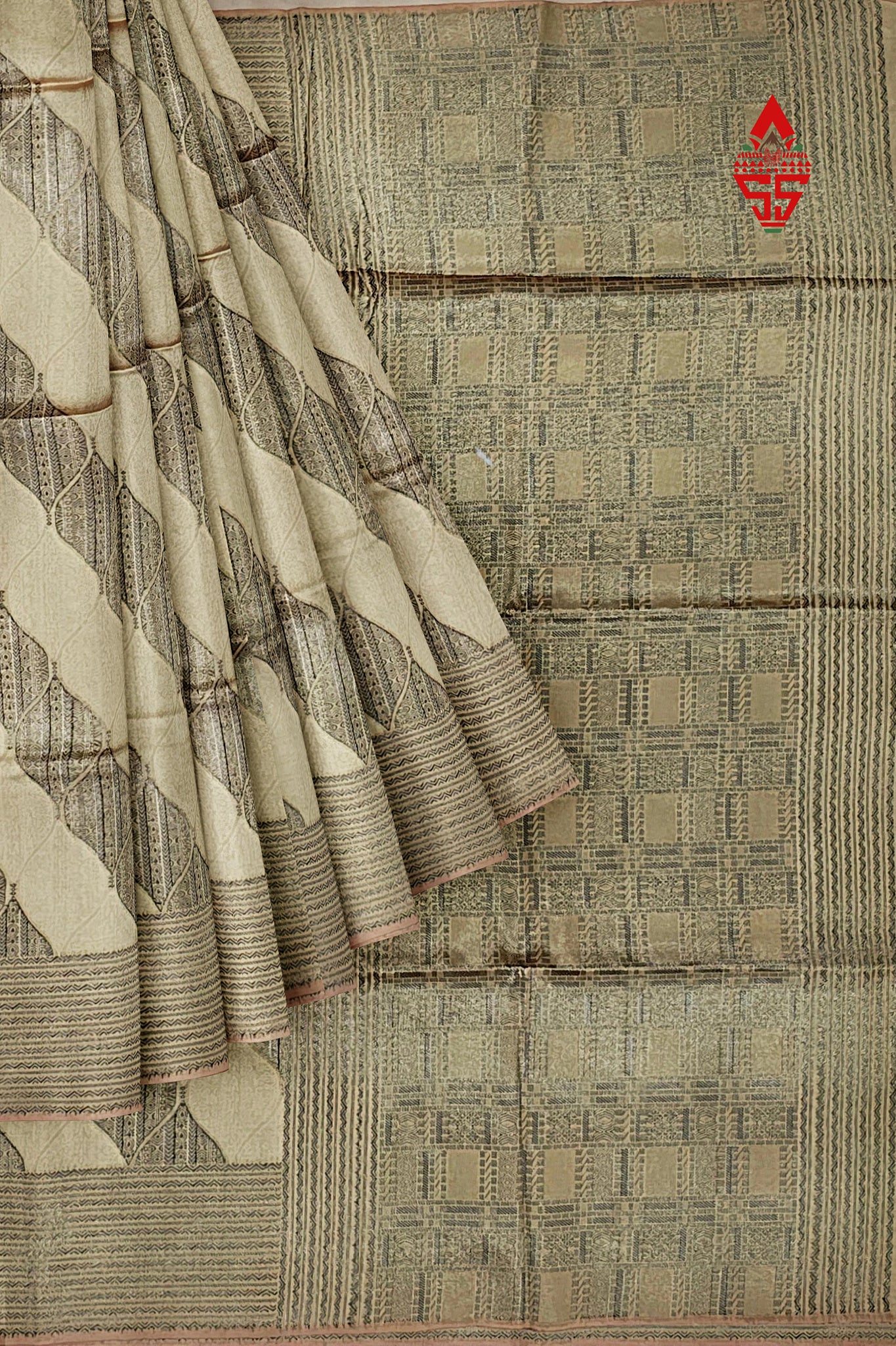 Sandal Yellow Fancy Saree With Grey Border