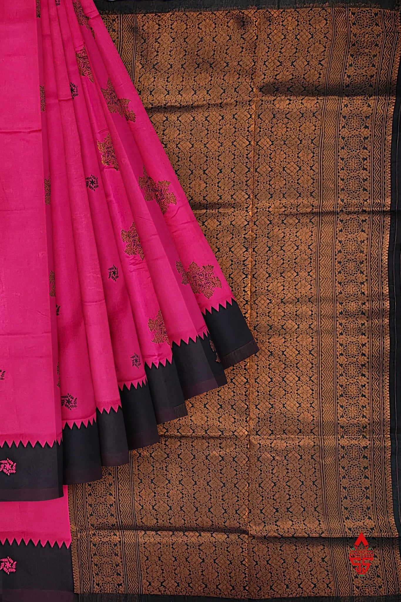 Pink Semi Silk Saree With Black Border