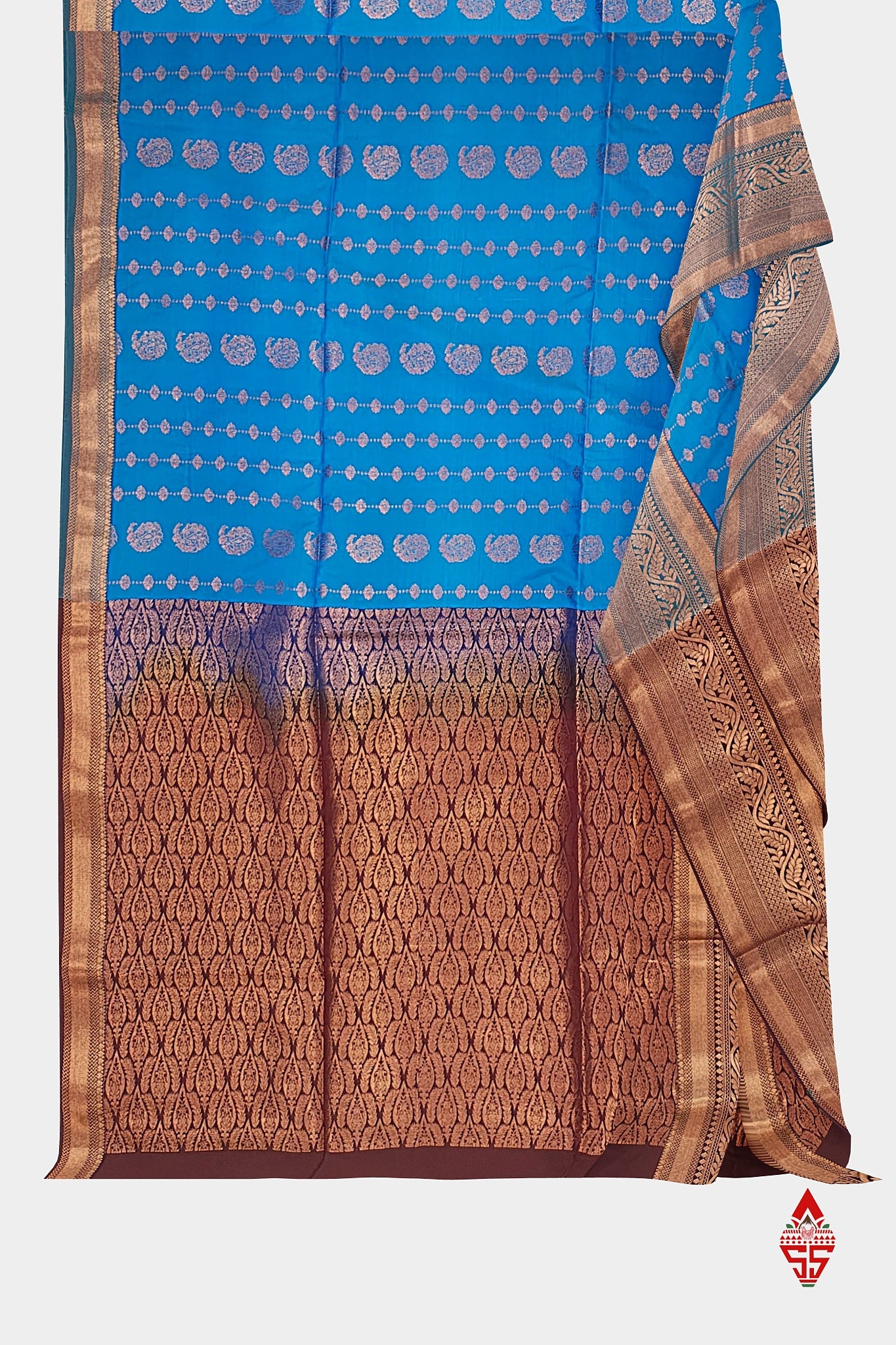 Ramar Blue Semi Soft Silk Saree With Brown Blouse