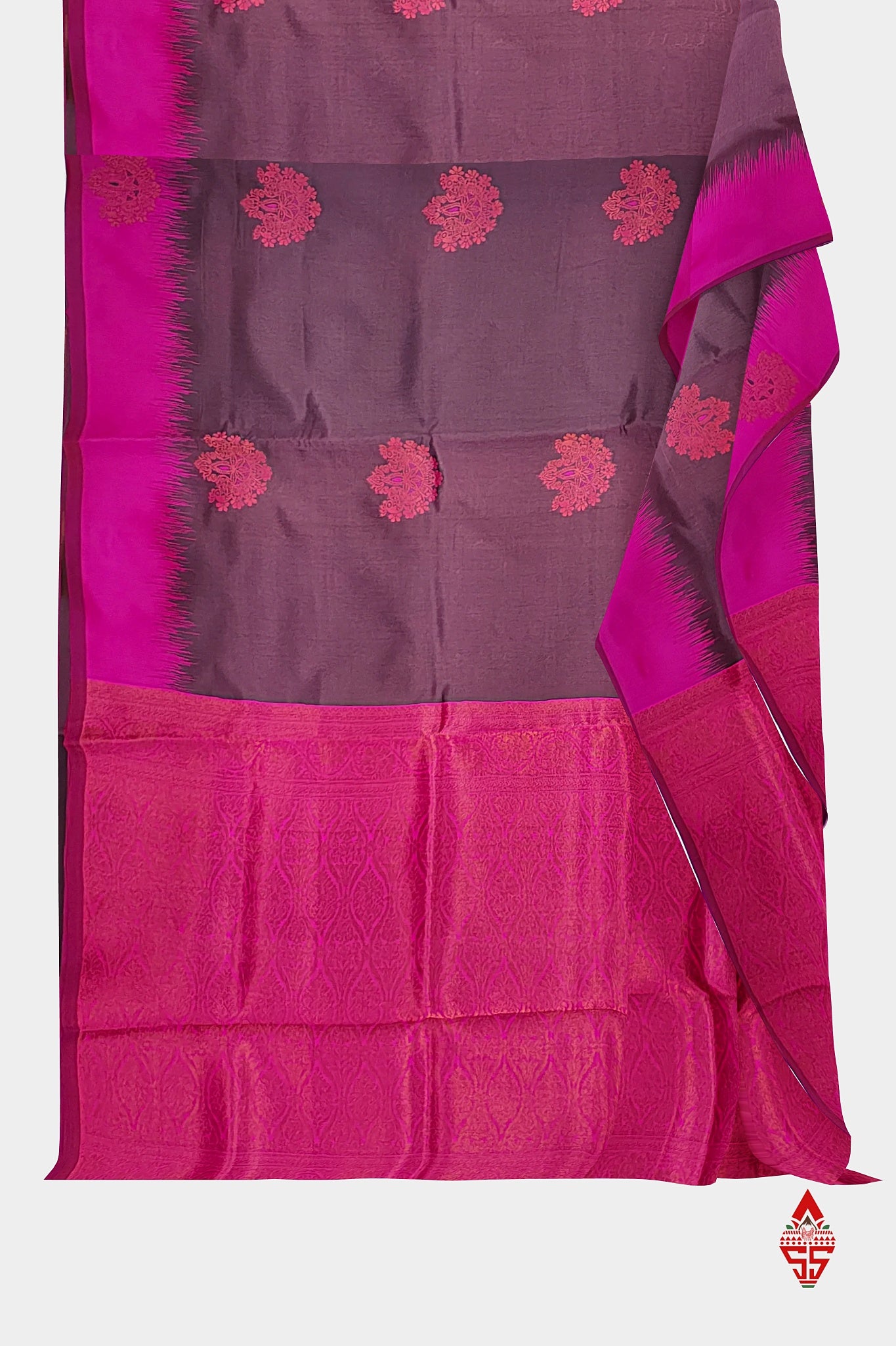 Chocolate Semi Silk Saree With Pink Border