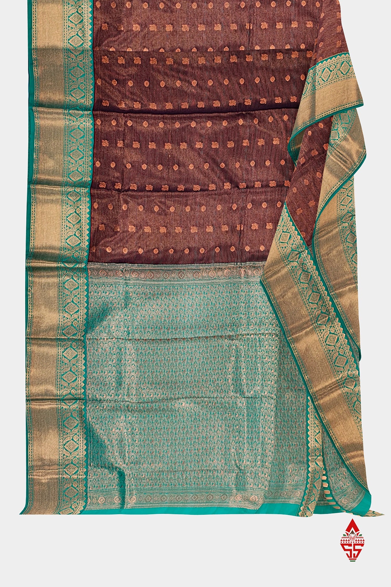 Brown Vairaoosi  Semi Silk Saree With Sapphire Green Border