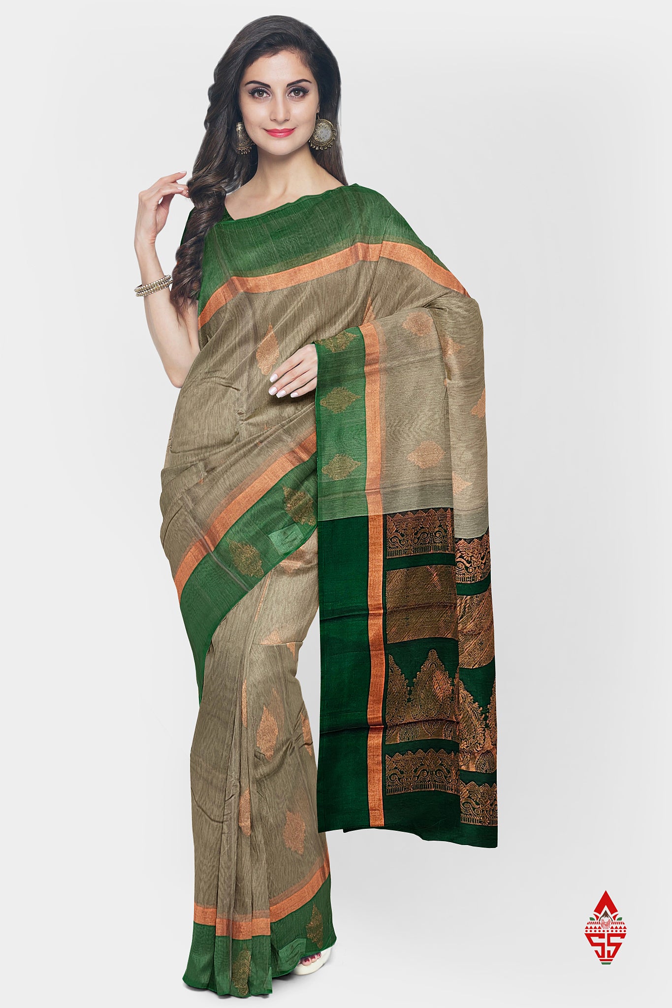 Sandal Beautiful SICO Cotton Saree With Bottle Green Blouse