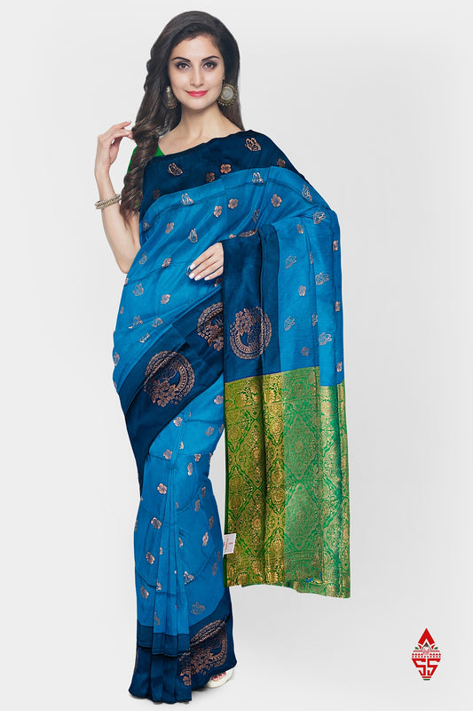 Ramar Blue Semi Soft Silk Saree With Green Border