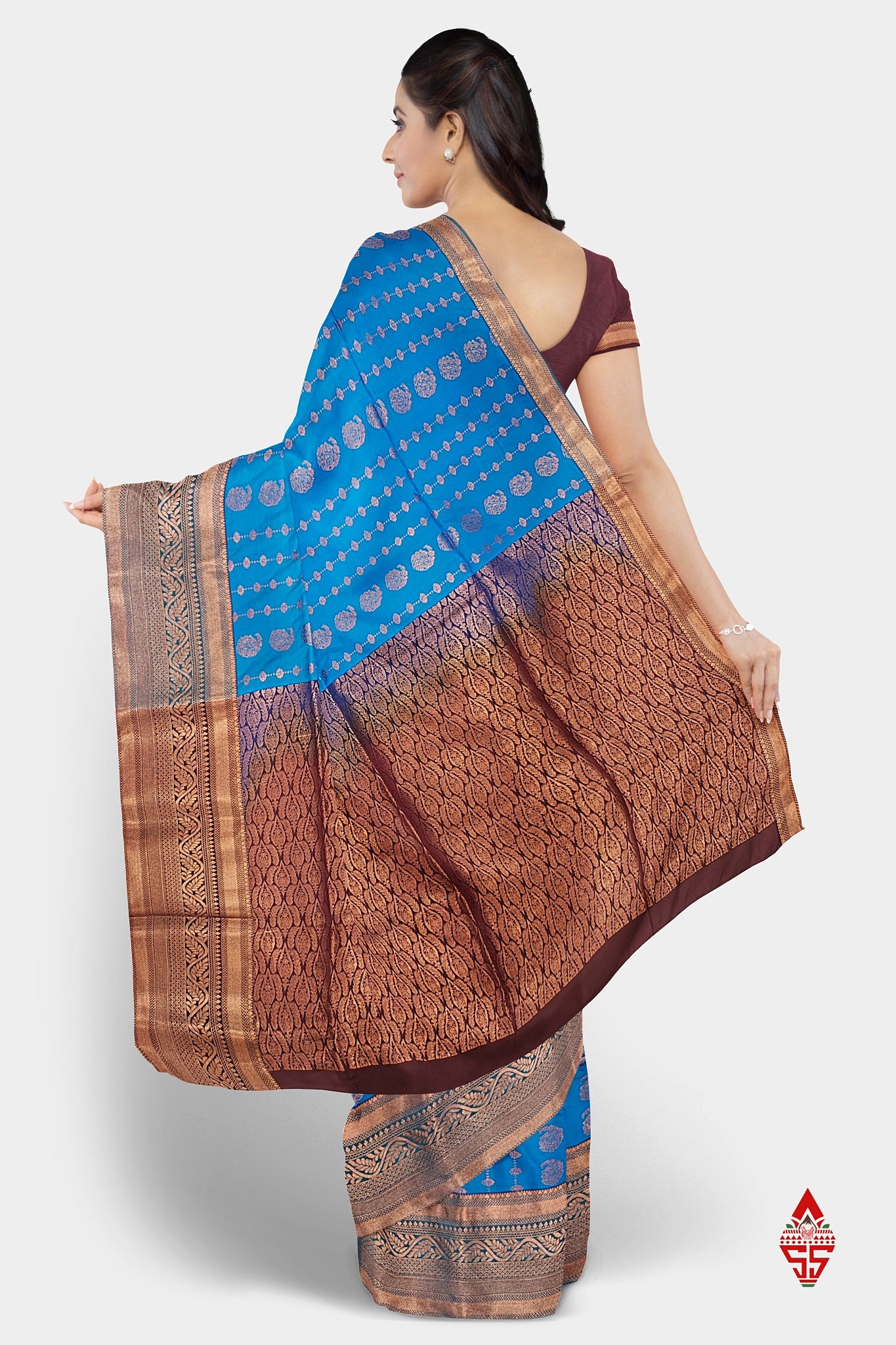 Ramar Blue Semi Soft Silk Saree With Brown Blouse