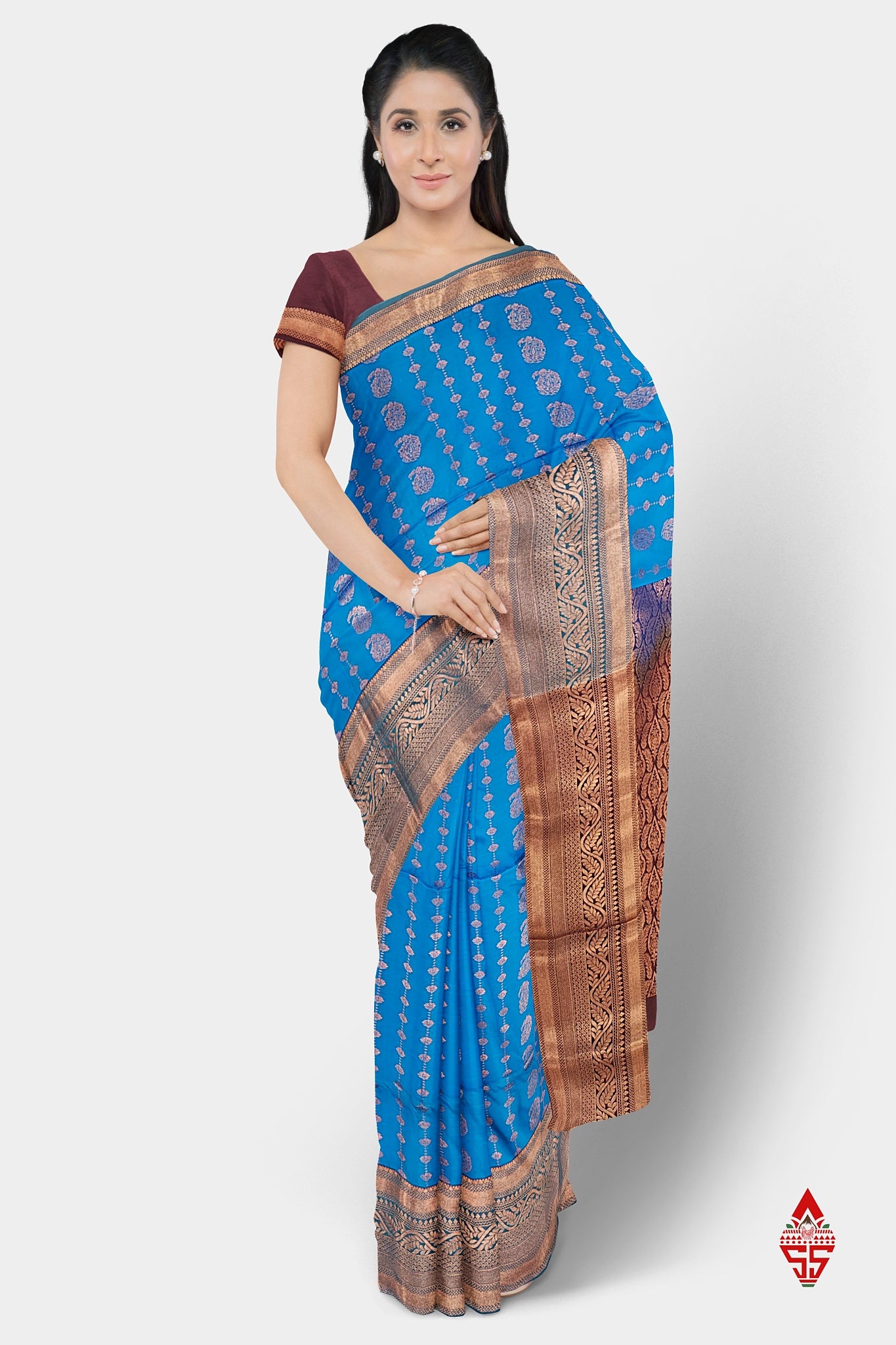 Ramar Blue Semi Soft Silk Saree With Brown Blouse