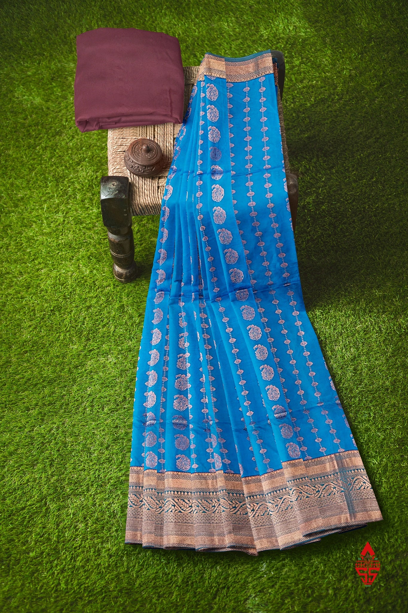 Ramar Blue Semi Soft Silk Saree With Brown Blouse
