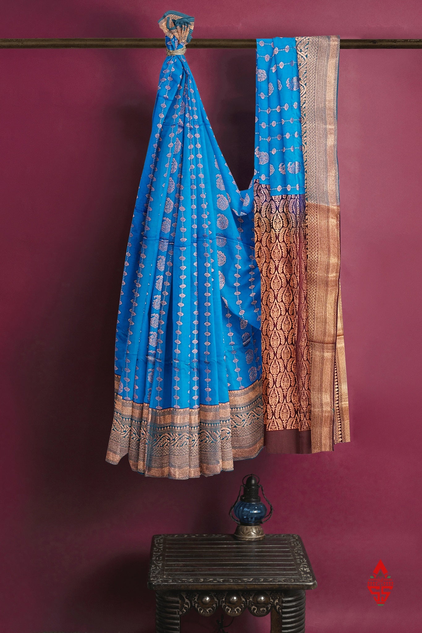 Ramar Blue Semi Soft Silk Saree With Brown Blouse