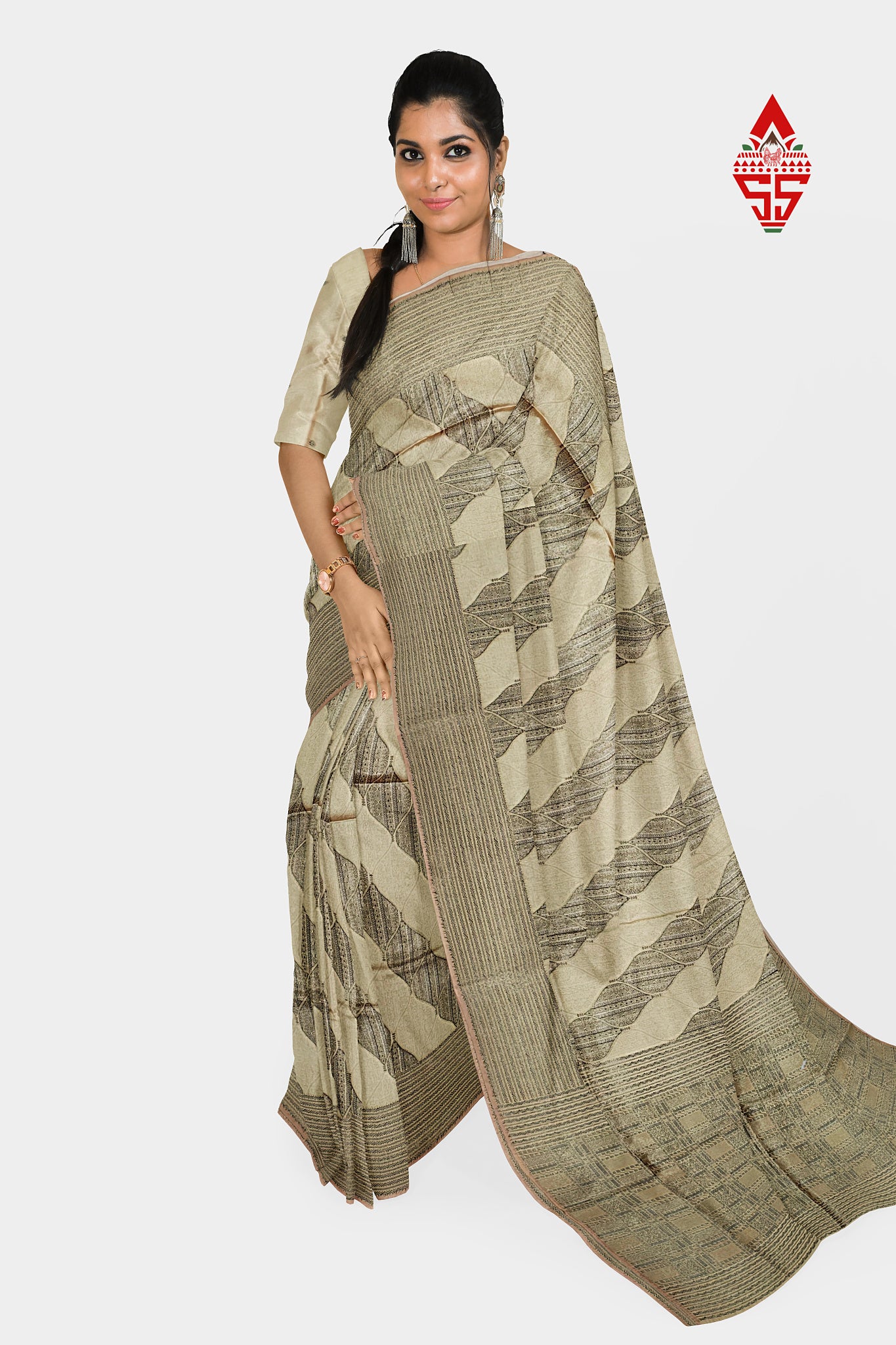 Sandal Yellow Fancy Saree With Grey Border
