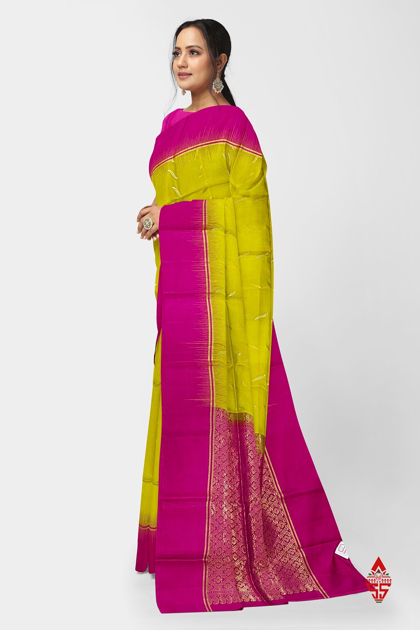 Yellow Fancy Pure Soft Silk Saree With Magenta Rose Blouse