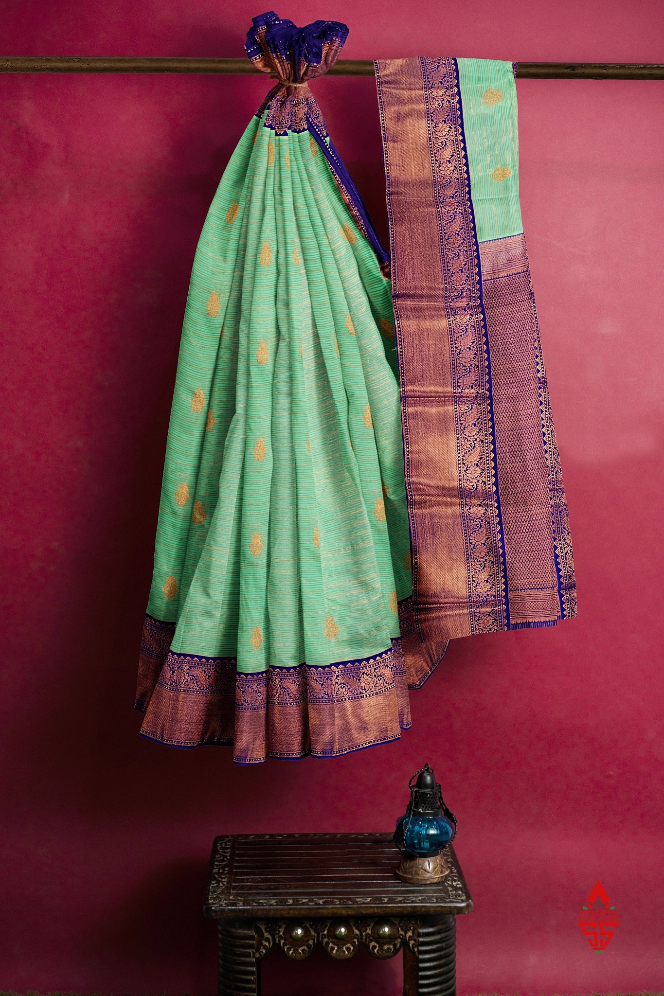 Rexsona Green Linses Semi Silk Saree With Violet Border