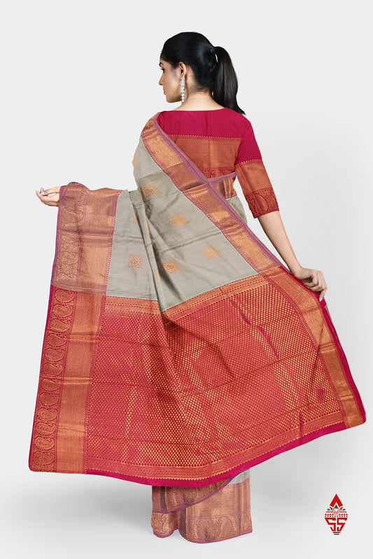 Cream Beautiful Semi Silk Saree With Red Blouse