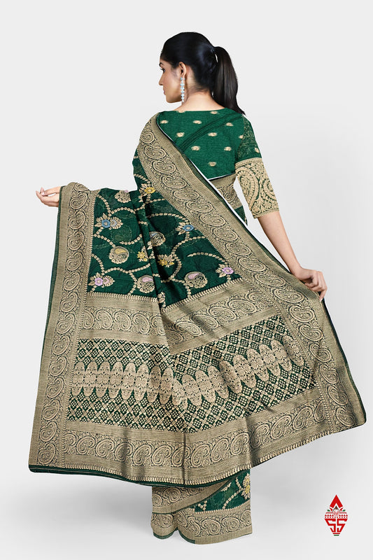 Bottle Green Grand Fancy Saree With Blouse