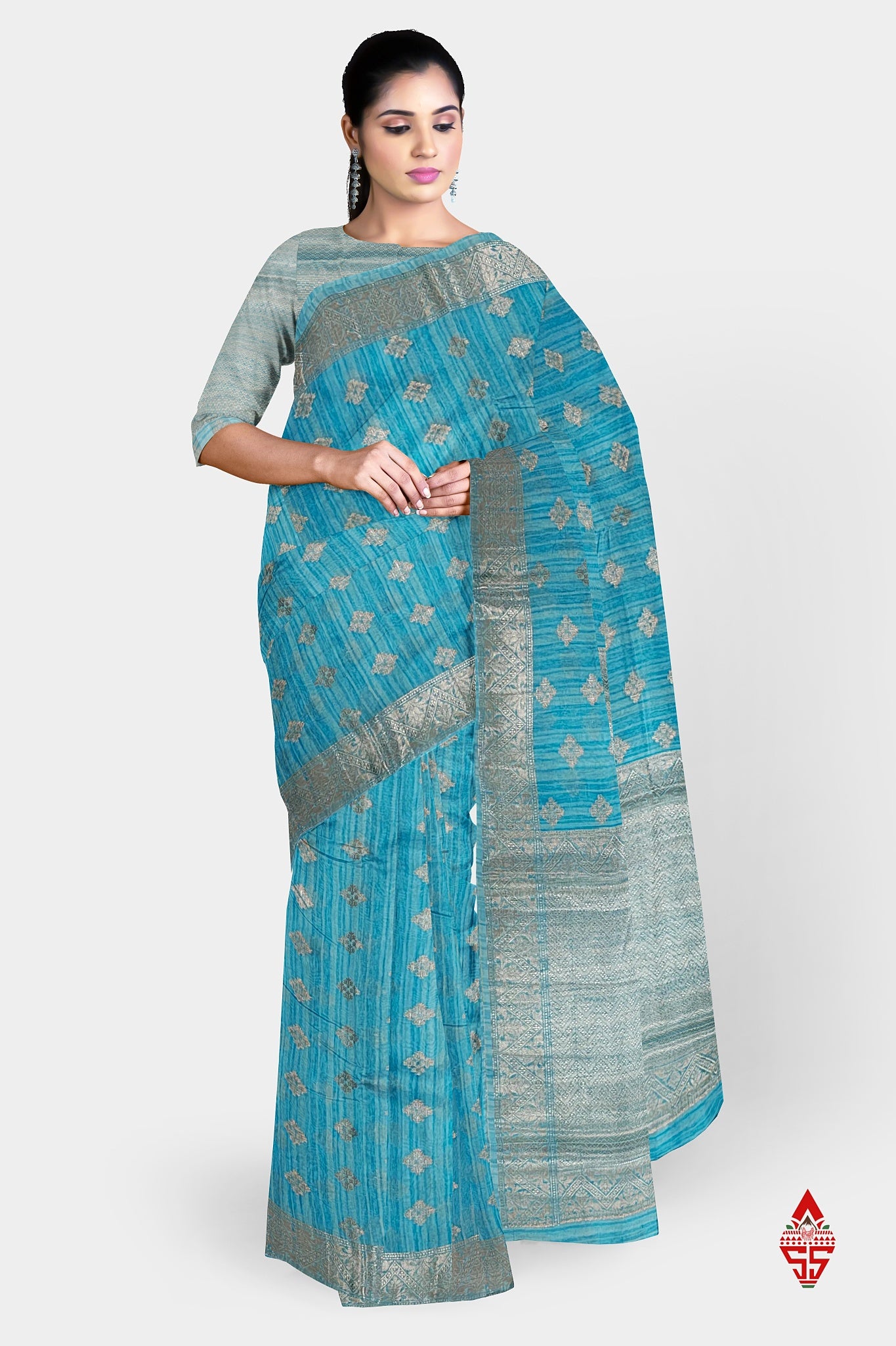 Ramar Blue Beautiful Fancy Saree With Blouse