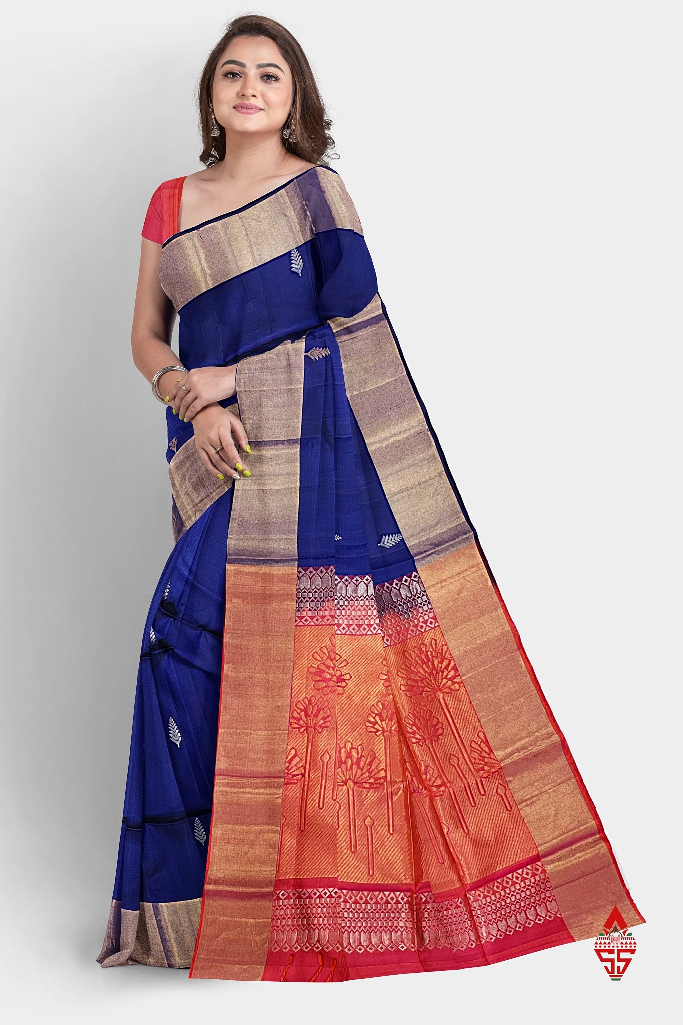 Royal Blue Fancy Pure Soft Silk Saree With Copper Zari Border