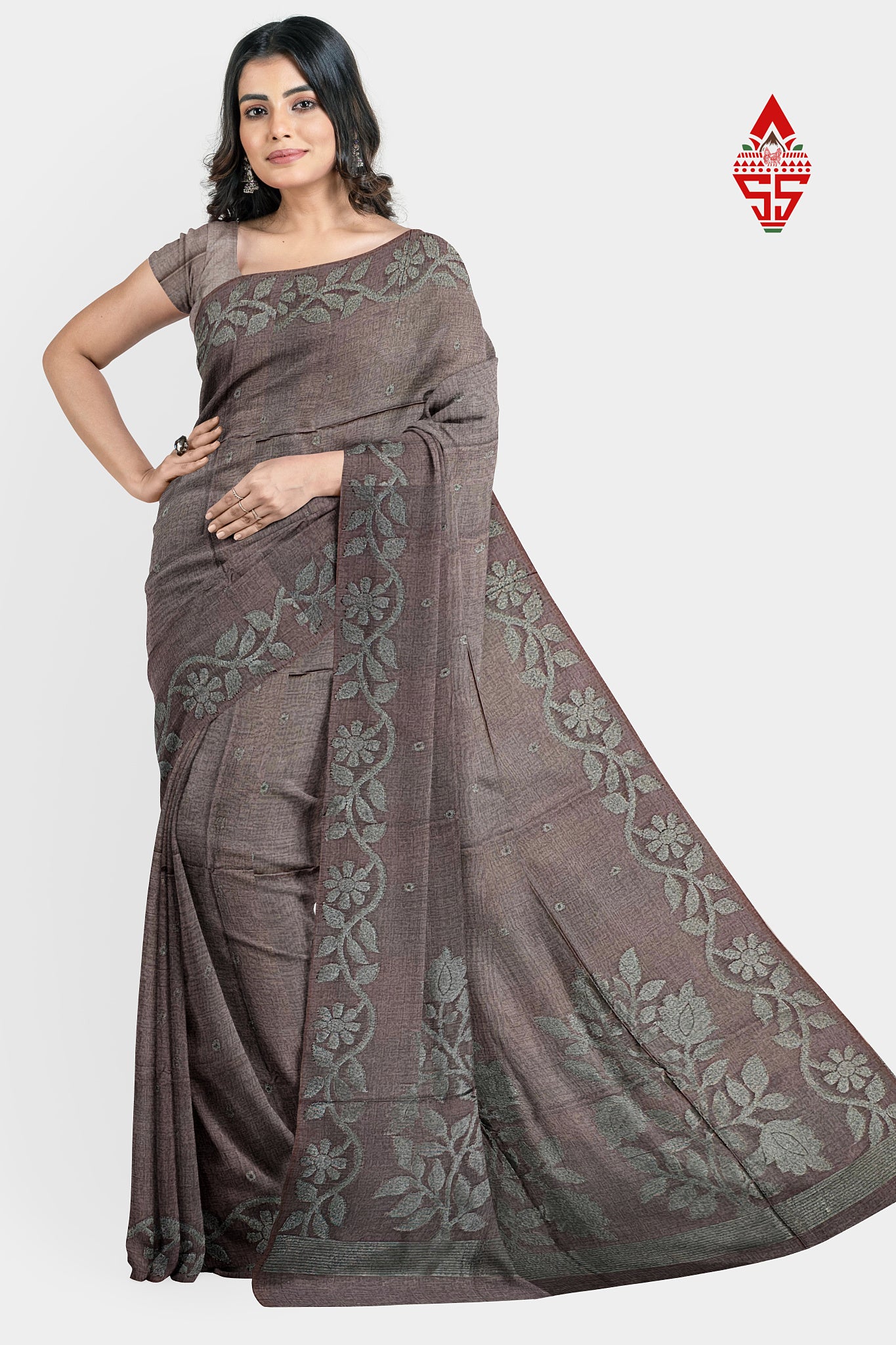 Pinkish Brown Fancy Saree With Desinger Border