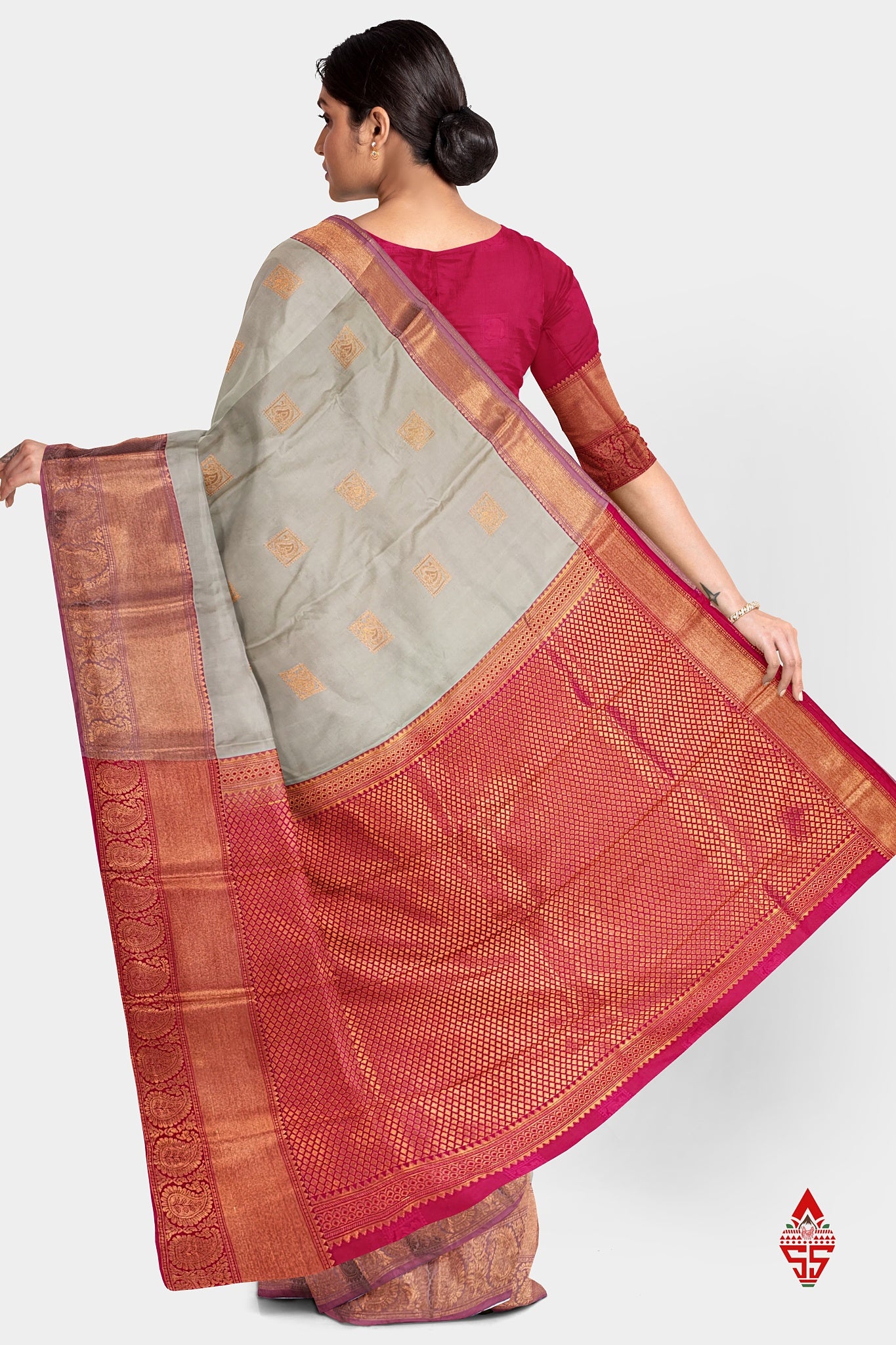 Cream Beautiful Semi Silk Saree With Red Blouse