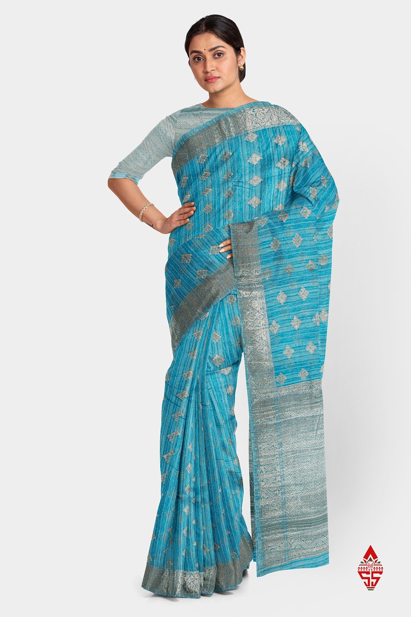 Ramar Blue Beautiful Fancy Saree With Blouse