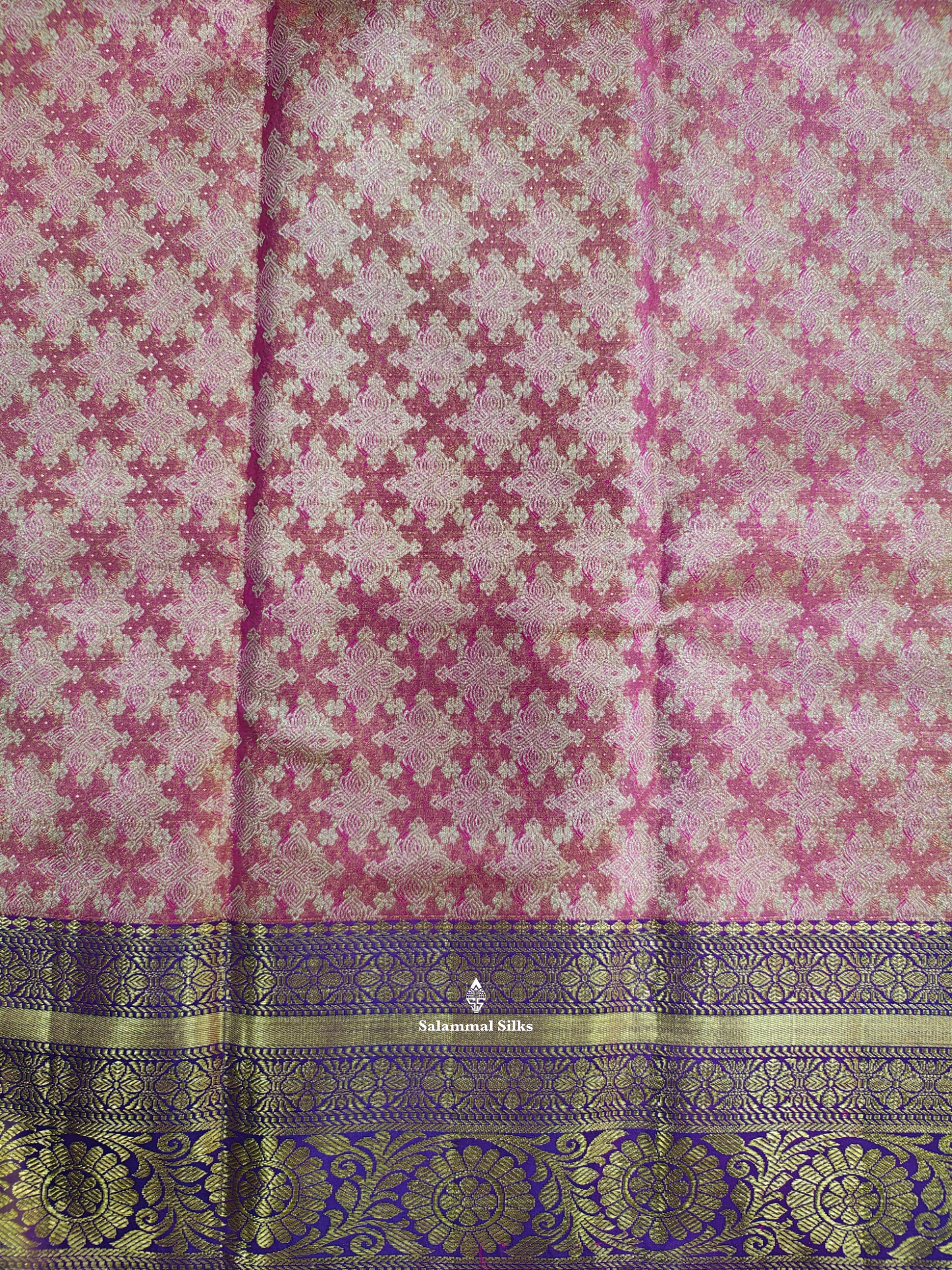Pink Sade Bridal Tissue Puremix Silk Saree With Violet Border