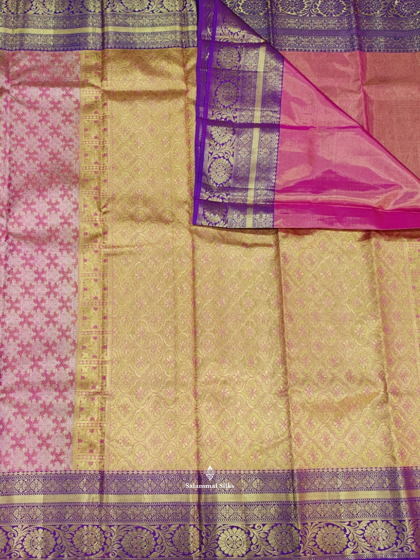 Pink Sade Bridal Tissue Puremix Silk Saree With Violet Border