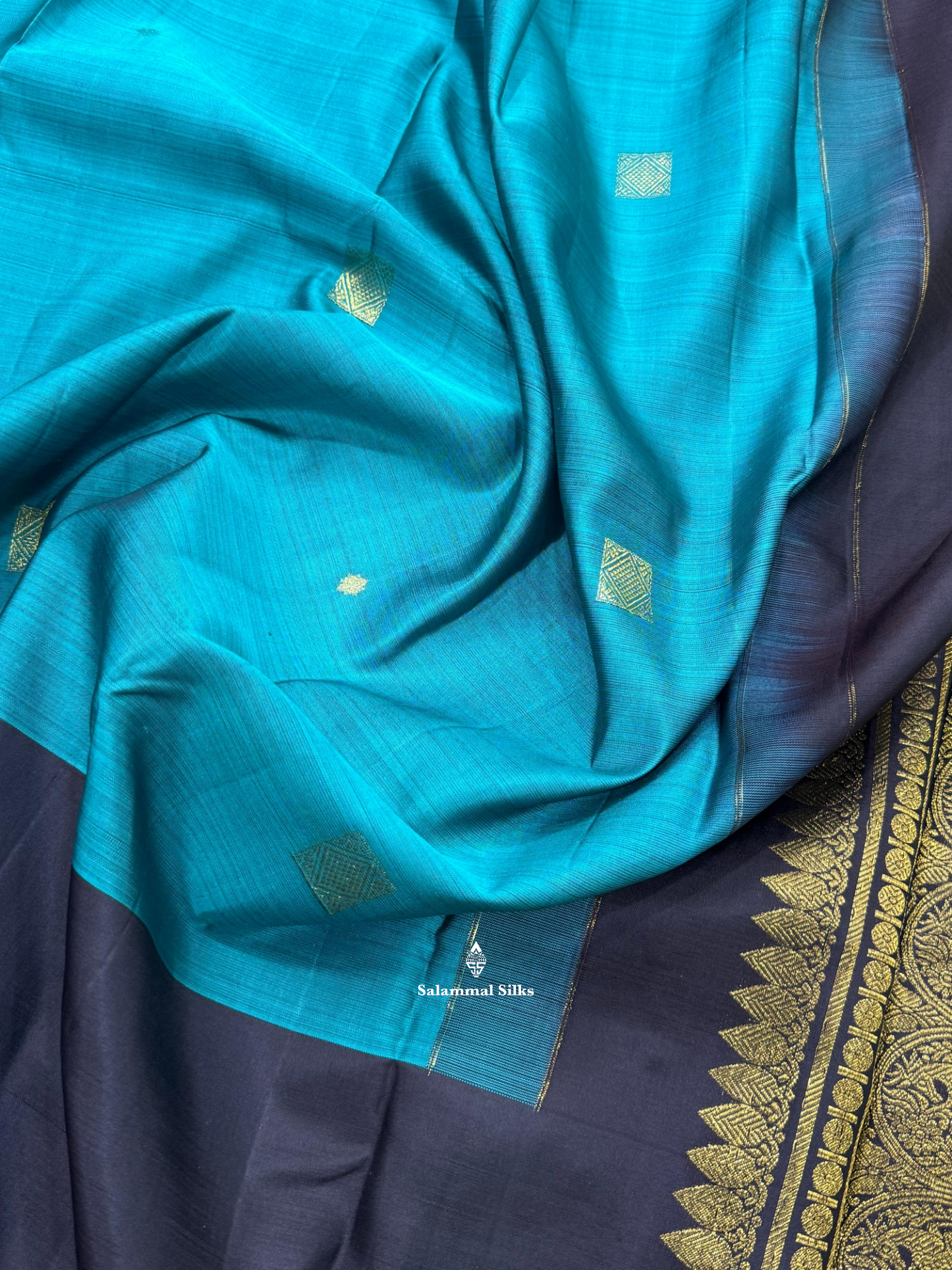 Kanjivaram Light Ramar Blue Beautiful Fancy Pure Silk Saree With Black Border