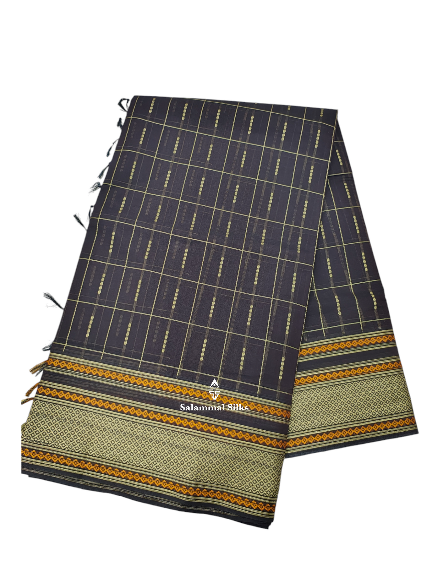 Dark Brown Checks Beautiful Pure Cotton Saree With Blouse
