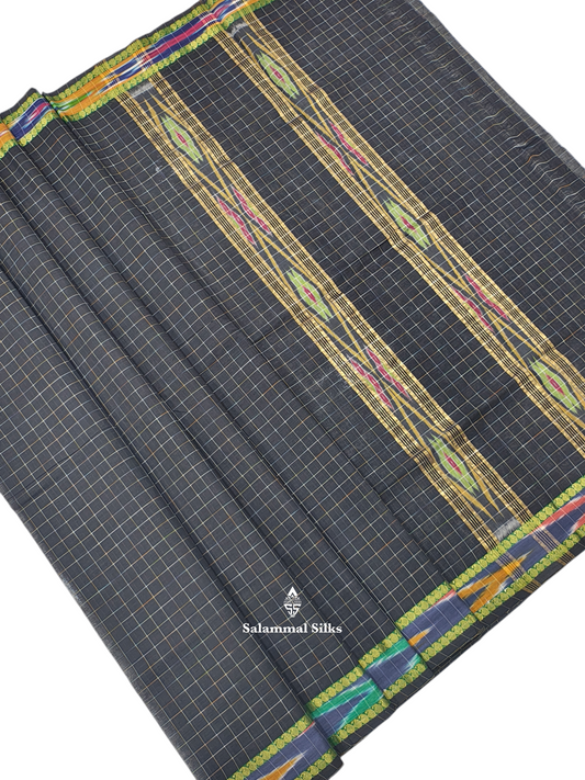 Black Checks Beautiful Pure Cotton Saree With Blouse