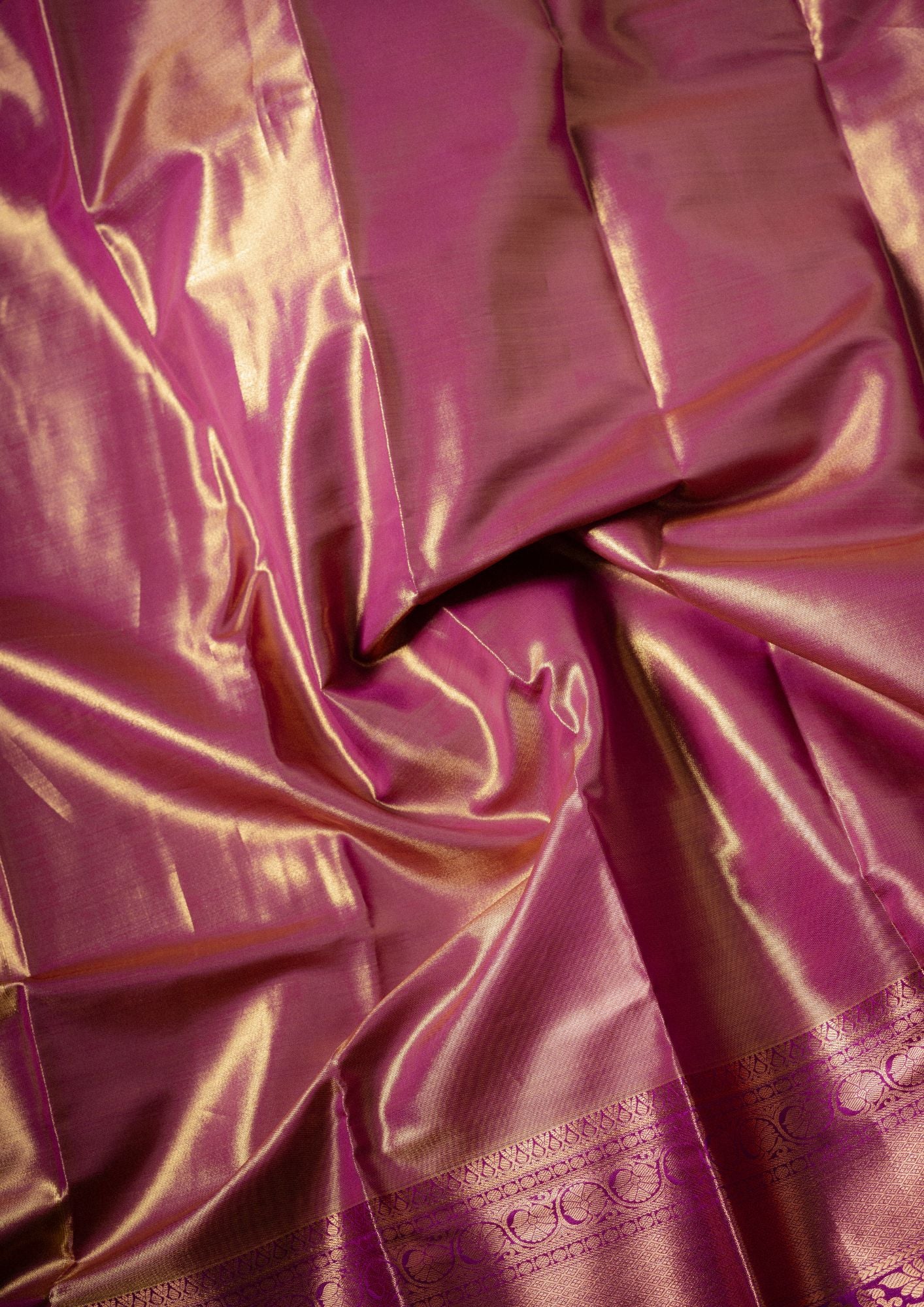 Olive Green Tissue Bridal Semi Silk Saree With Pink Border