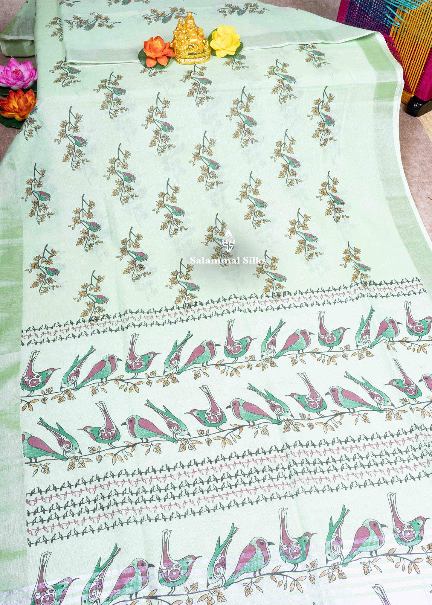 Gray Color Printed Fancy Cotton Saree with Silver Lines Blouse